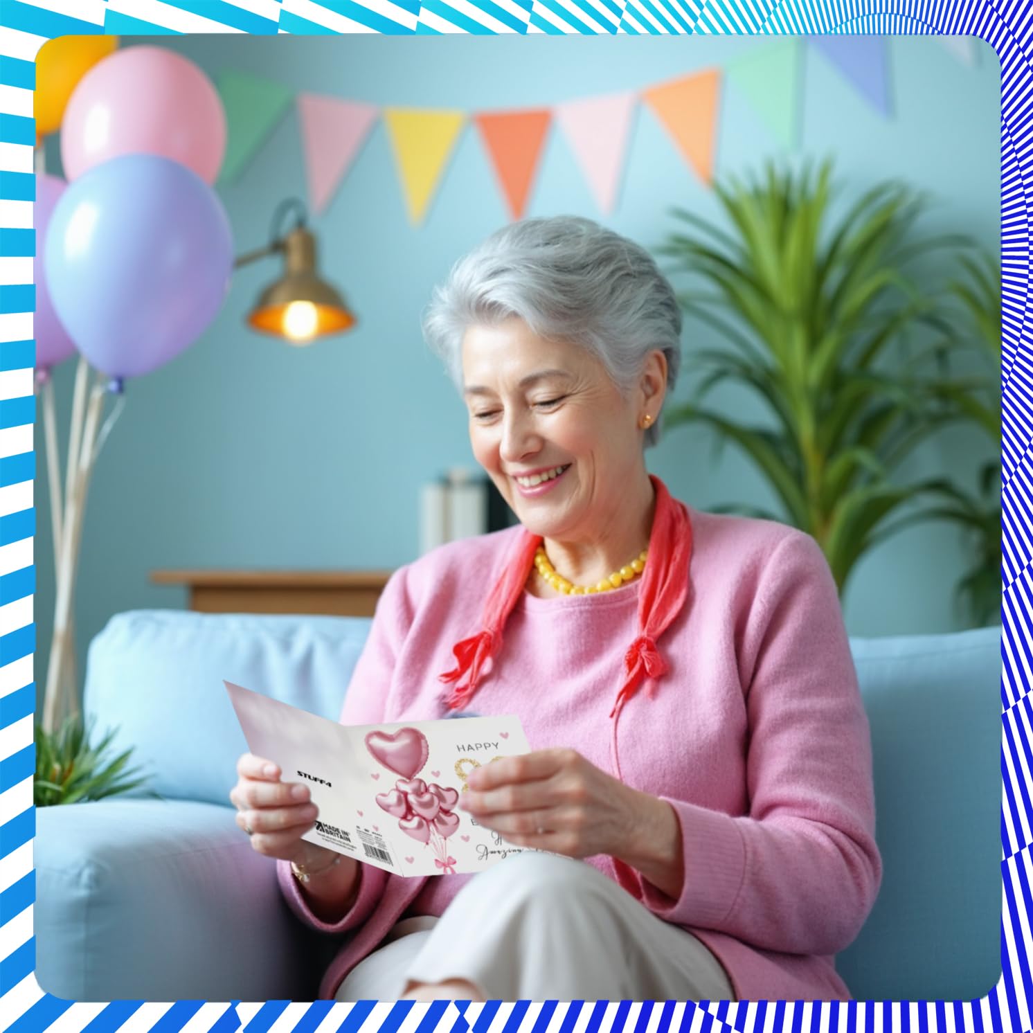 Stuff4 80th Birthday Card for Women - Pink Glitter Balloons | 145mm Square | Blank Inside 7