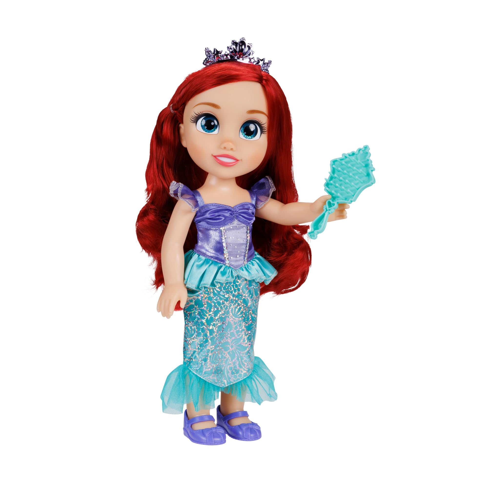 Disney Princess Ariel Doll - 14"/35cm Tall, Articulated, Platinum Holofoil Dress, Tiara, Shoes & Brush | Ages 3+ 1