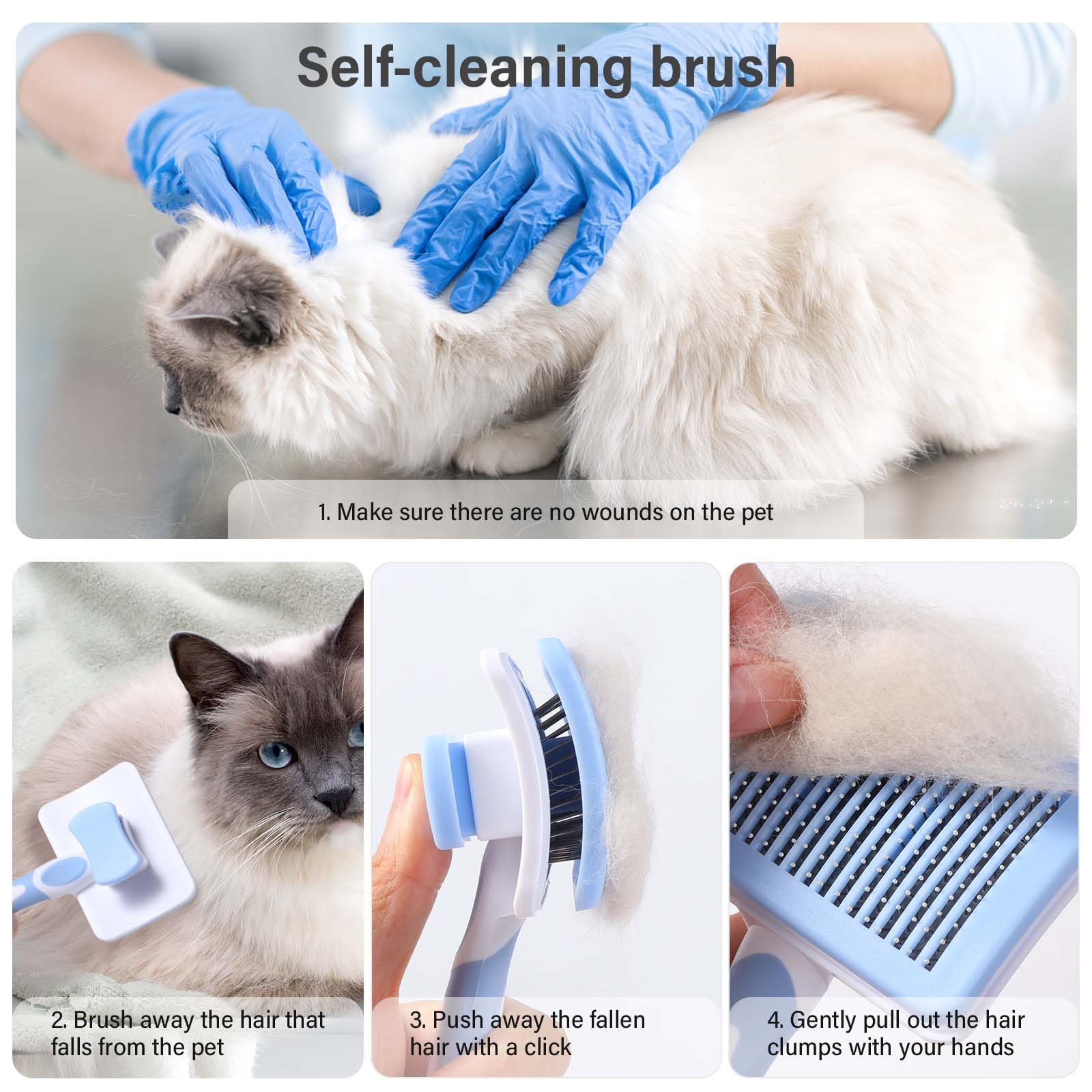 Vinabo Self-Cleaning Pet Slicker Brush for Dogs and Cats - Reduces Shedding 90% | Blue 4