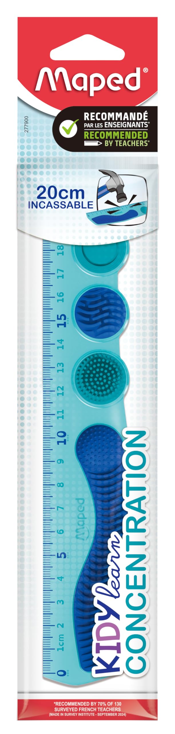 Maped Kidy Learn Concentration Ruler - 20cm, Shatterproof PET, Blue | Sensory Zones