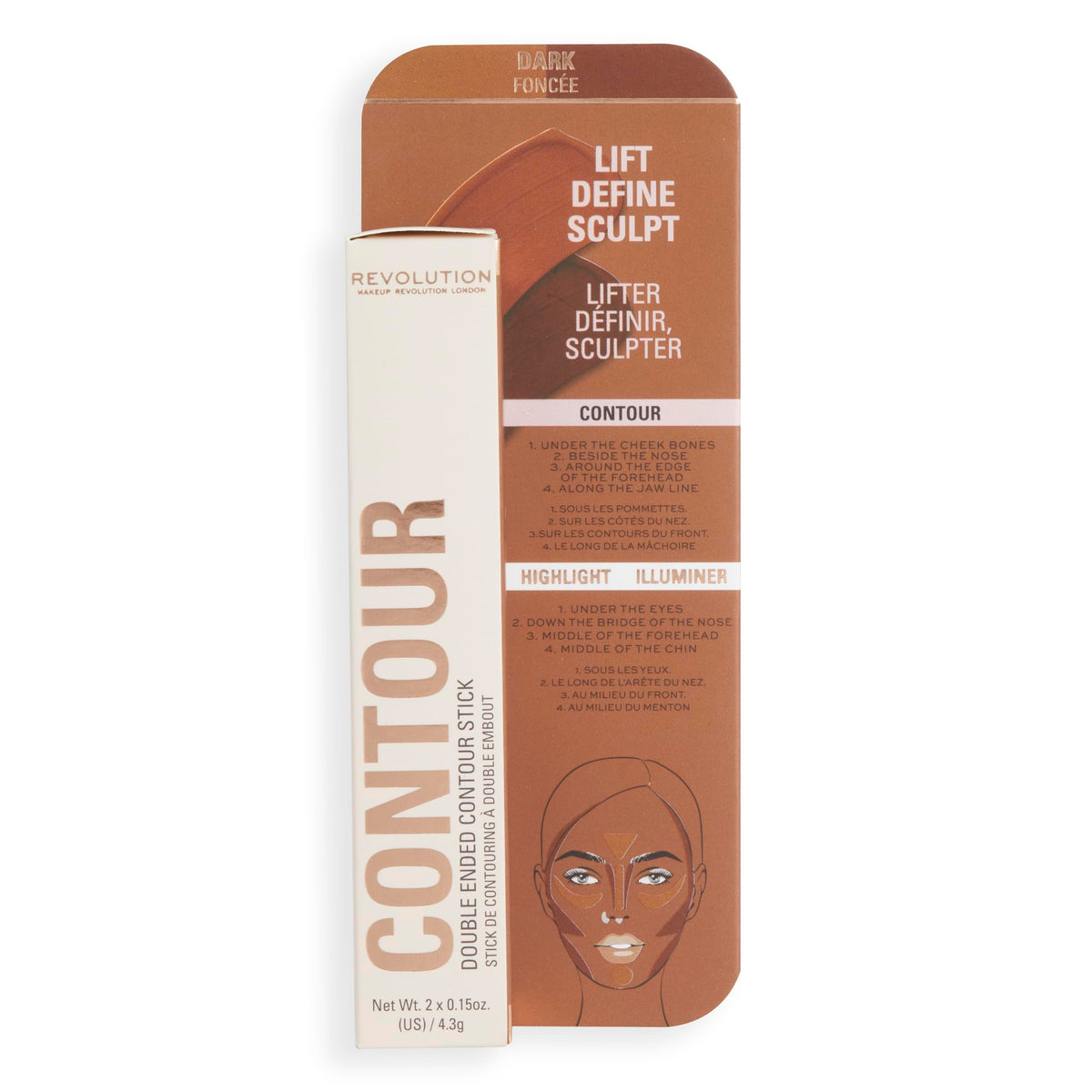 Makeup Revolution Contour Stick Duo - Cream Contour & Highlight, Dark, 2.4 g