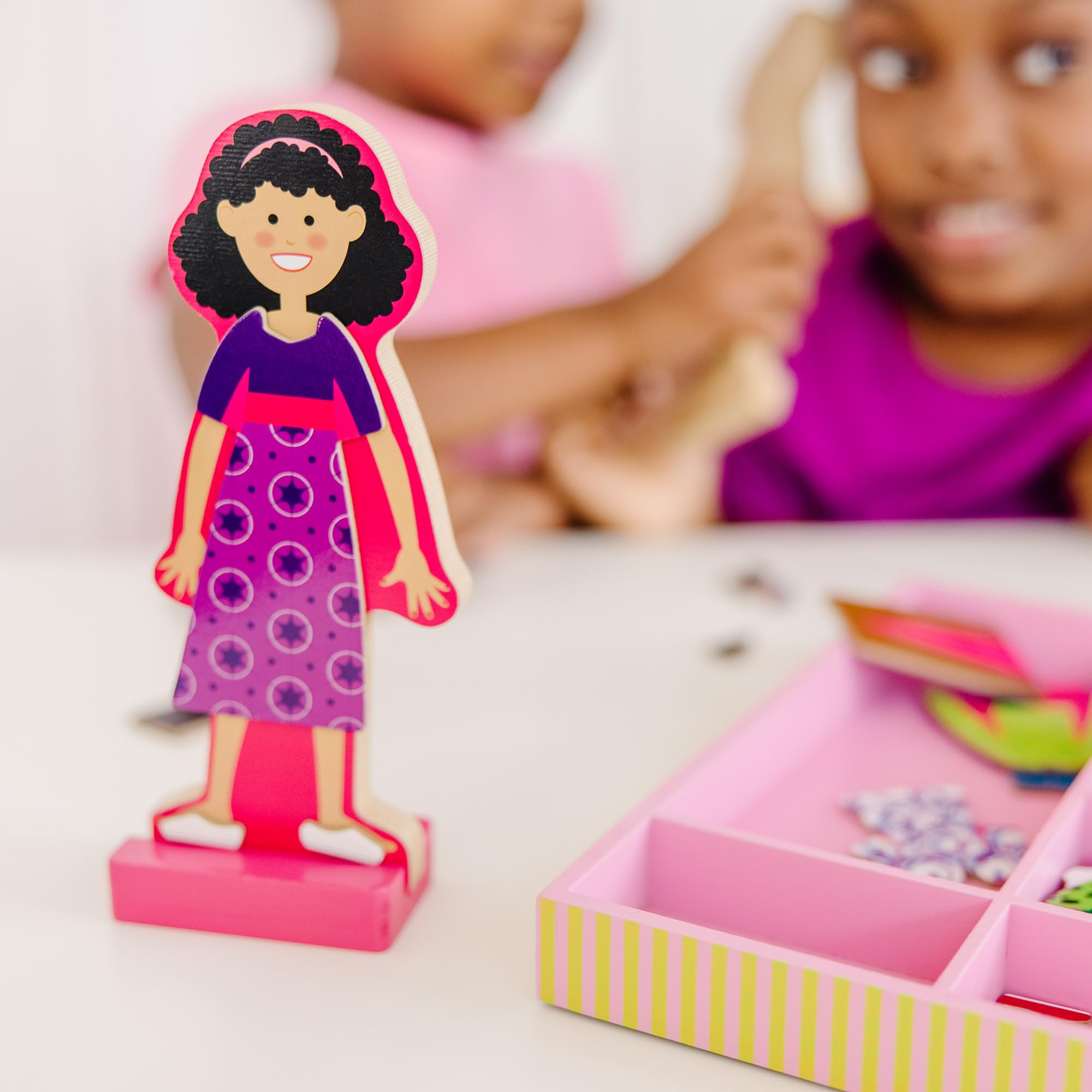 Melissa & Doug Abby and Emma Deluxe Magnetic Wooden Dress-Up Dolls Play Set | Ages 3+