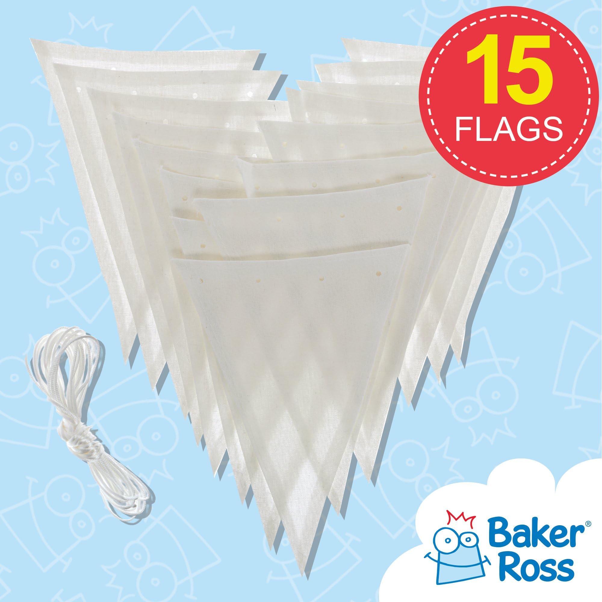 Baker Ross Design Your Own Fabric Bunting - 8m Cord, Pack of 15 Flags 2