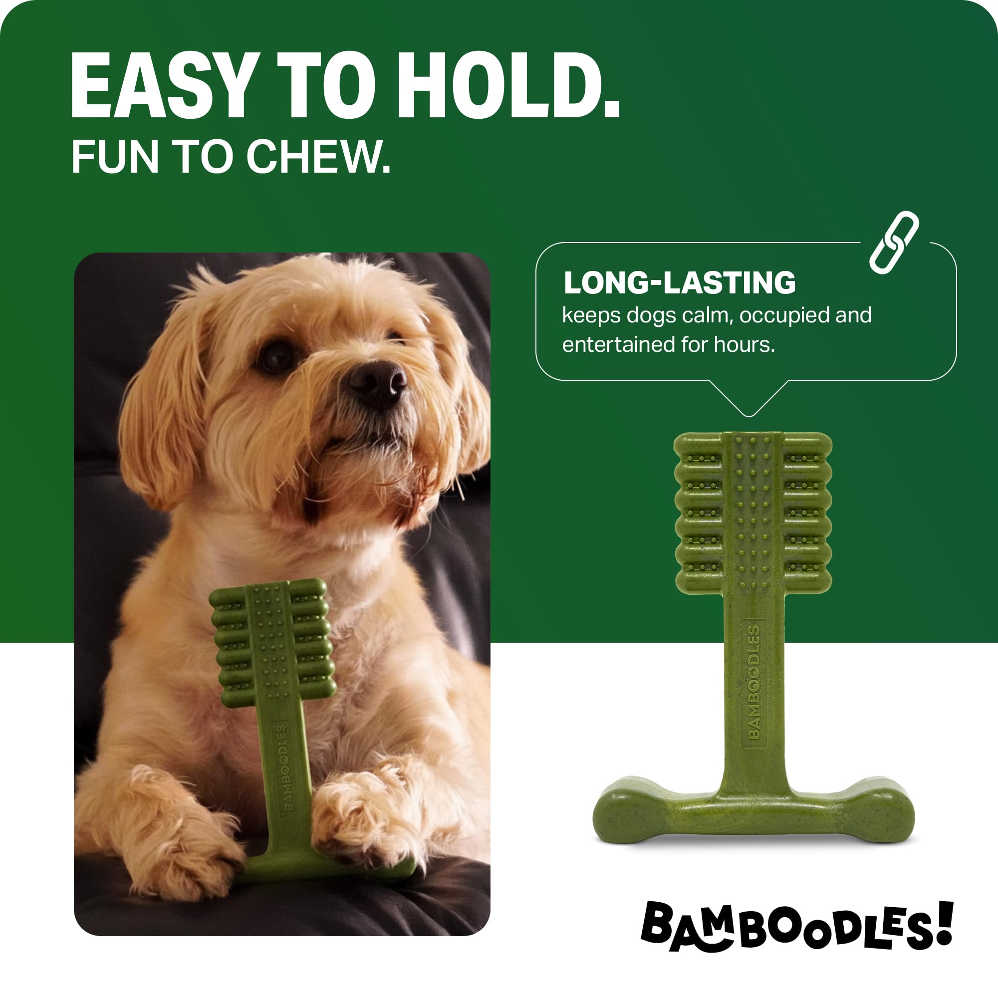 Bamboodles T-Bone Dog Chew Toy - Medium Size | Mint & Lamb Flavor | Heavy Duty