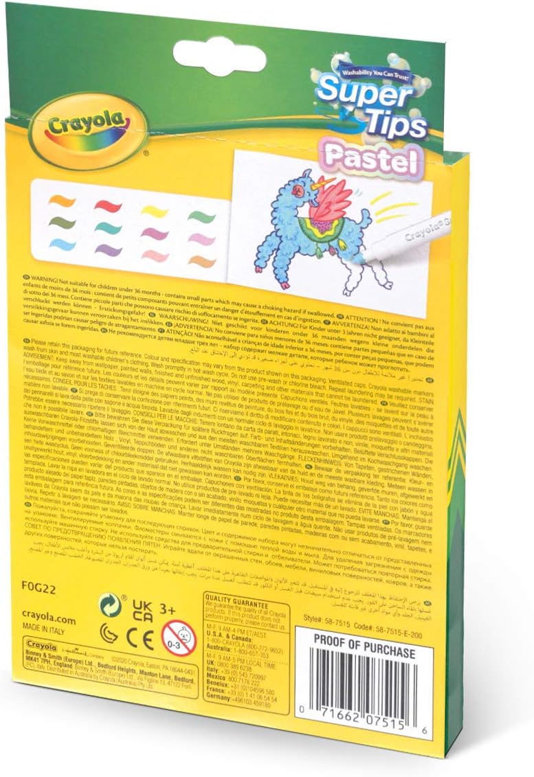 Crayola Bright Supertips Pastel Edition - Washable Felt Tip Pens for Kids, Ages 3+