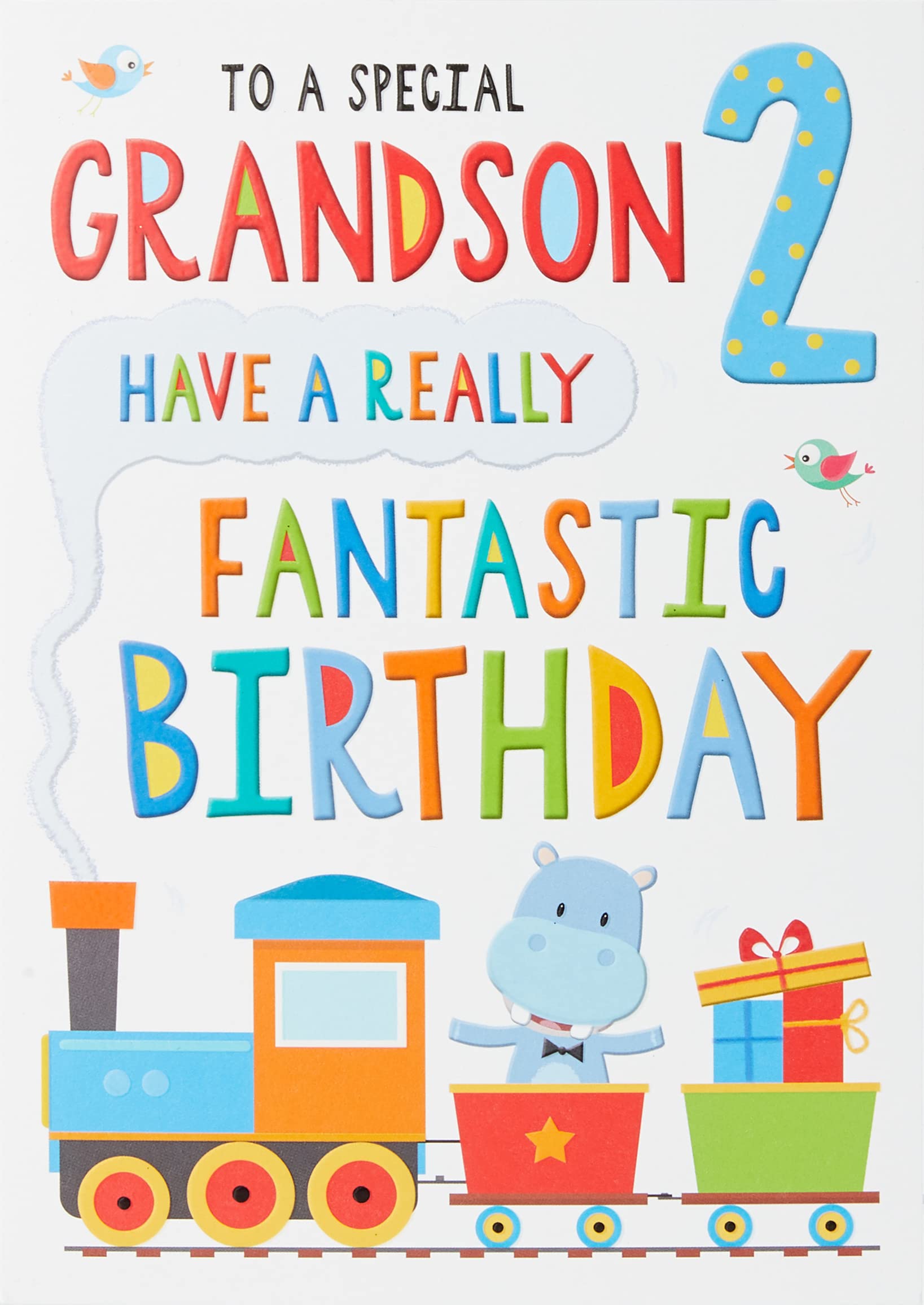 Piccadilly Greetings Regal Publishing Age 2 Grandson Birthday Card | 9 x 6 inches | Grey, Blue, Red, Gold