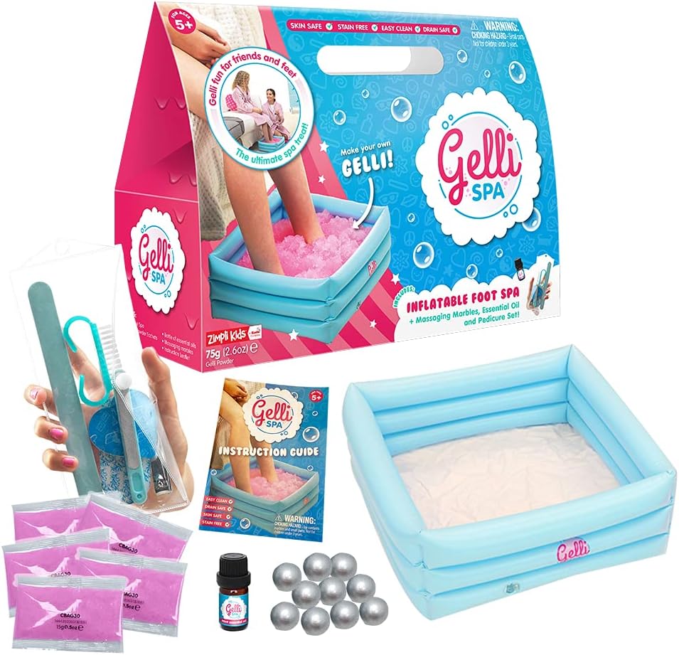 Zimpli Kids - Gelli Spa 5 Use Pack, Inflatable Foot Spa with Gelli Powder, Marbles & Pedicure Set 1