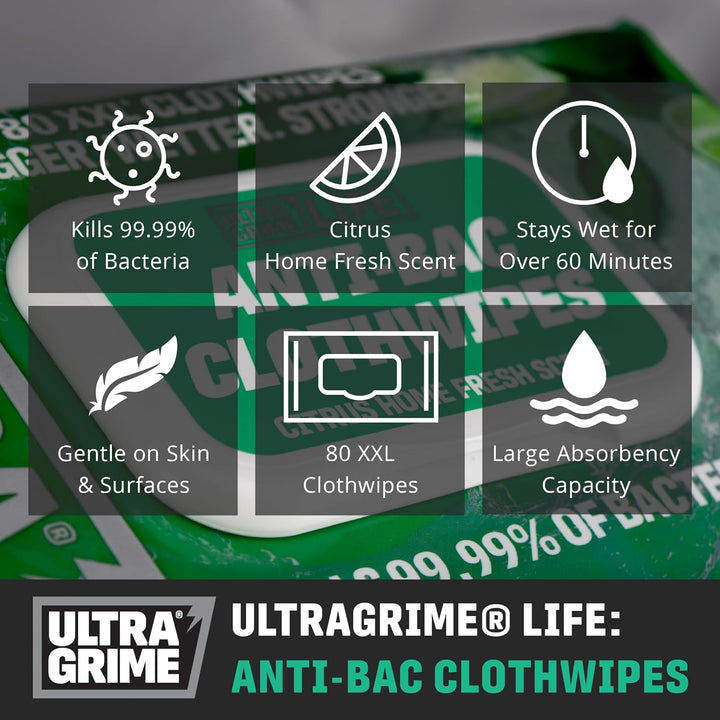UltraGrime - Multi-Purpose Anti-Bacterial Cleaning Wipes 80-Pack