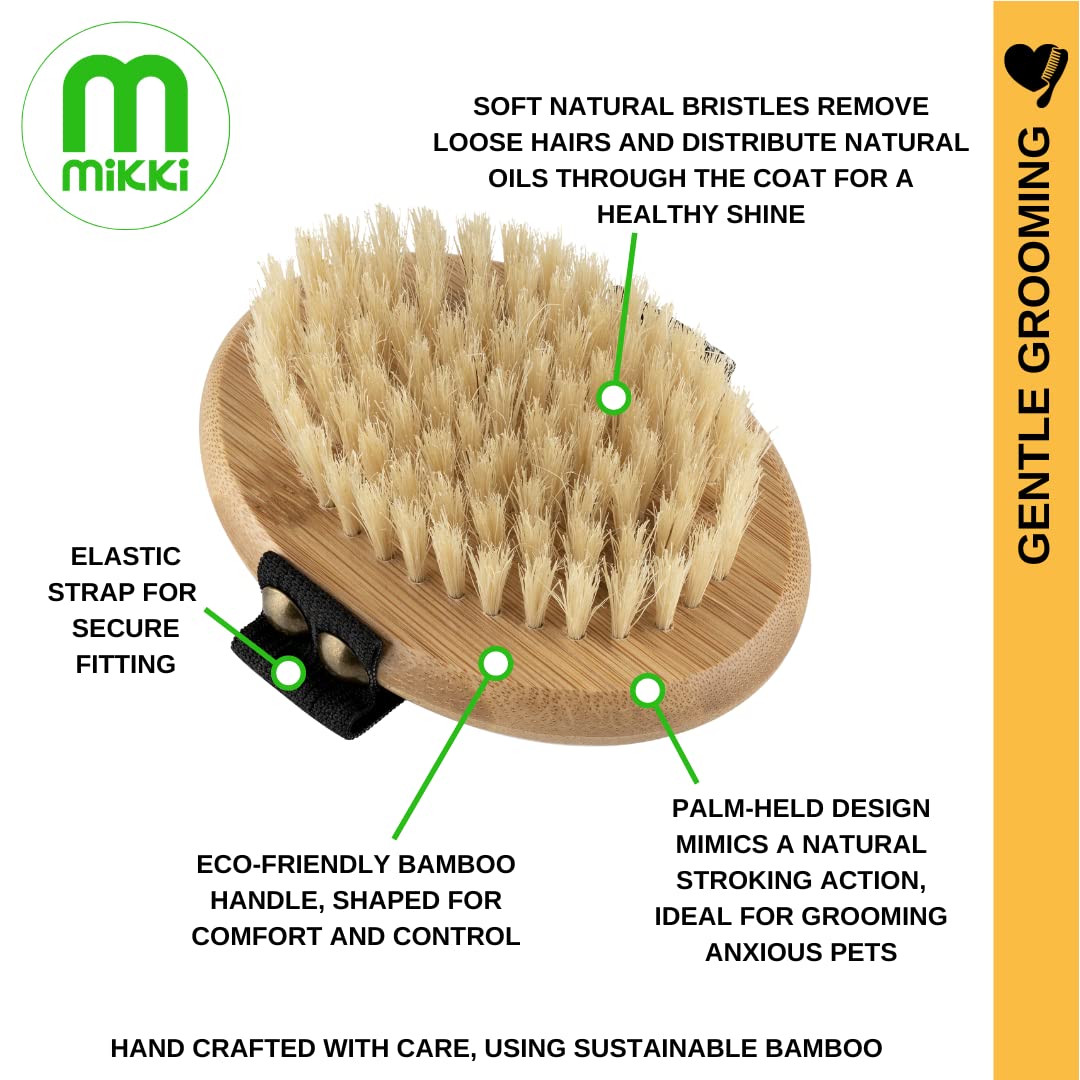 Mikki Bamboo Bristle Palm Brush - Gentle Grooming for Short/Smooth Coats | Eco-Friendly Bamboo 3