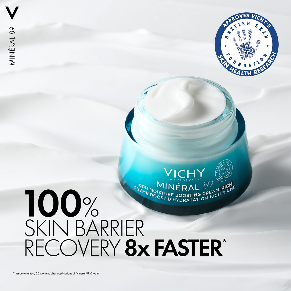 VICHY Minéral 89 100H Moisture Boosting Rich Cream - Hyaluronic Acid, Vitamins E & B3, OSMOSKIN Technology | 50 ml