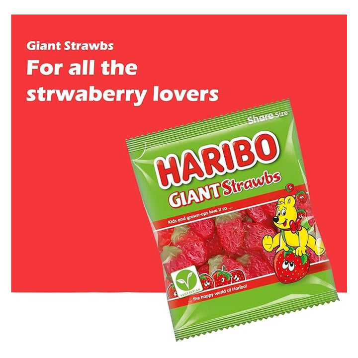 HARIBO Giant Strawbs Strawberry Flavoured Chewy Sweets - 75 Pieces Tub
