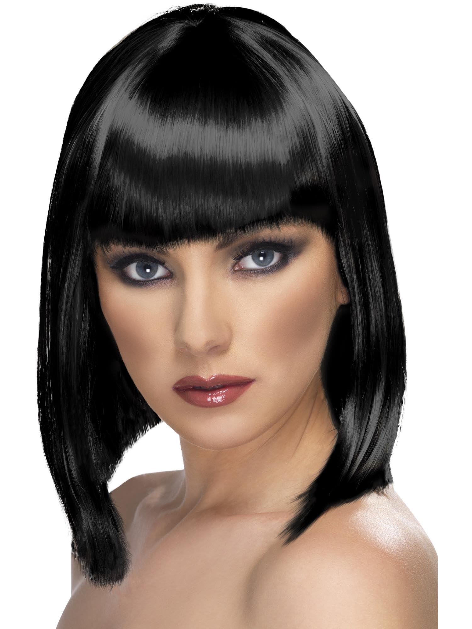 Smiffys Glam Wig Black Short Blunt with Fringe - Adult Ladies Fancy Dress Accessory 1