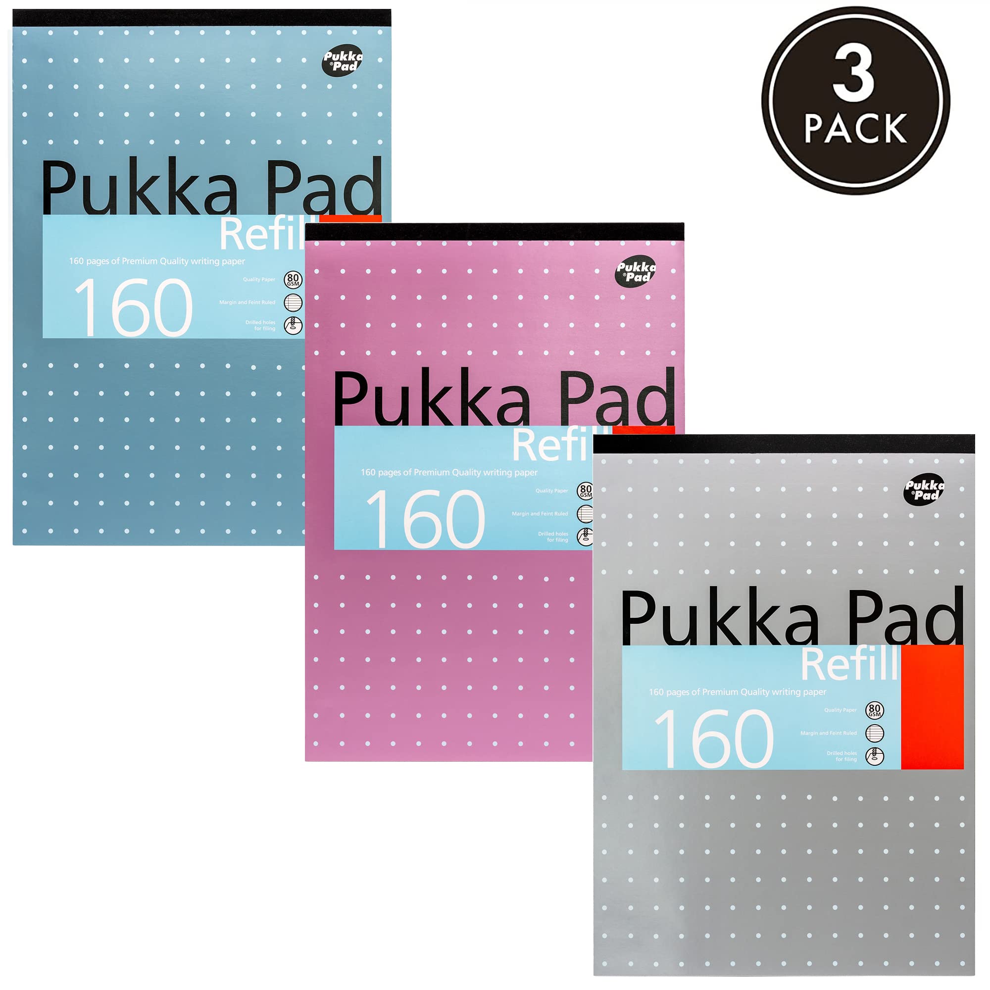 Pukka Pad A4 Refill Notepad - Pack of 3 Lined Pads | 160 Pages Each | 80GSM Paper