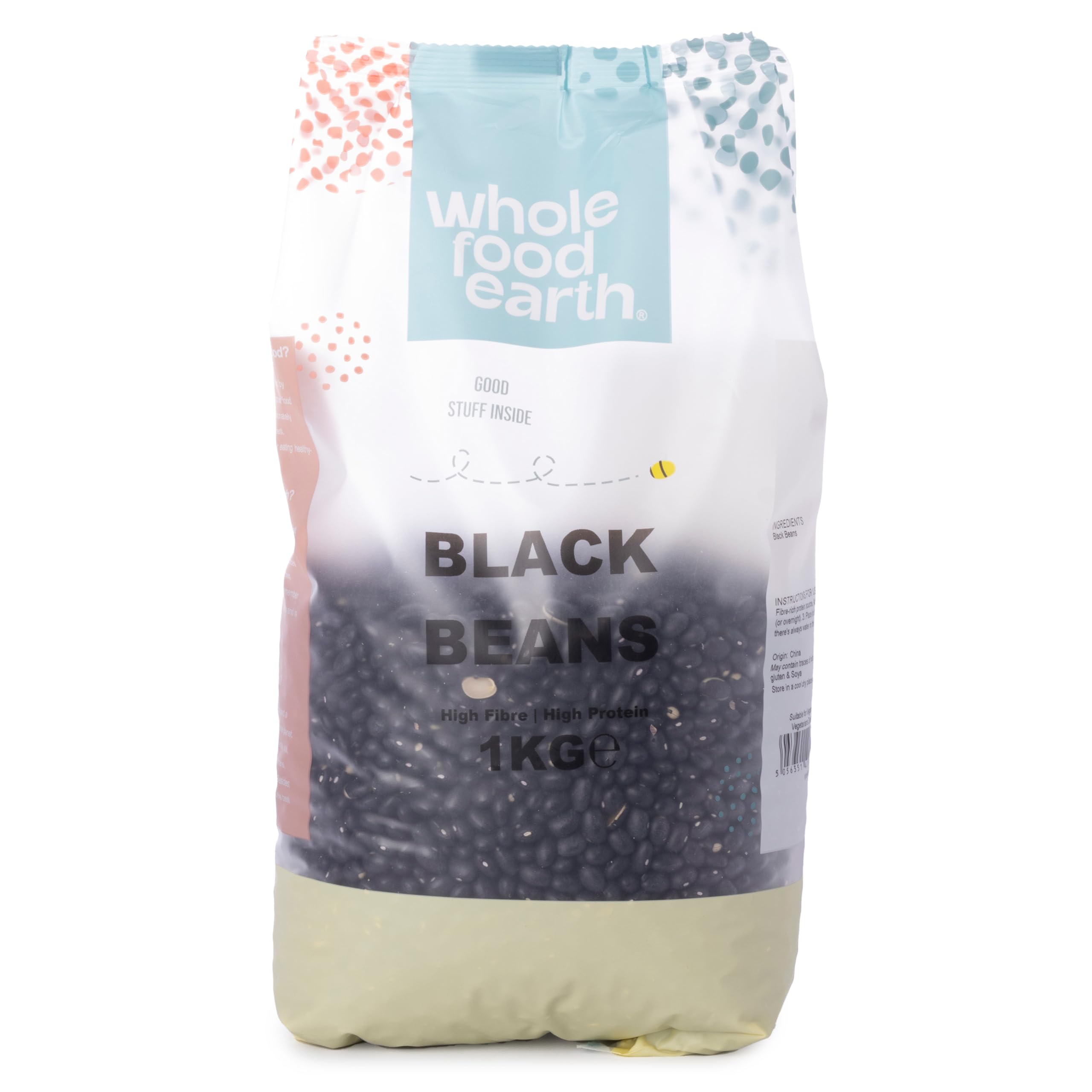 Wholefood Earth Black Beans - 1 kg | GMO Free | High Fibre | Vegan