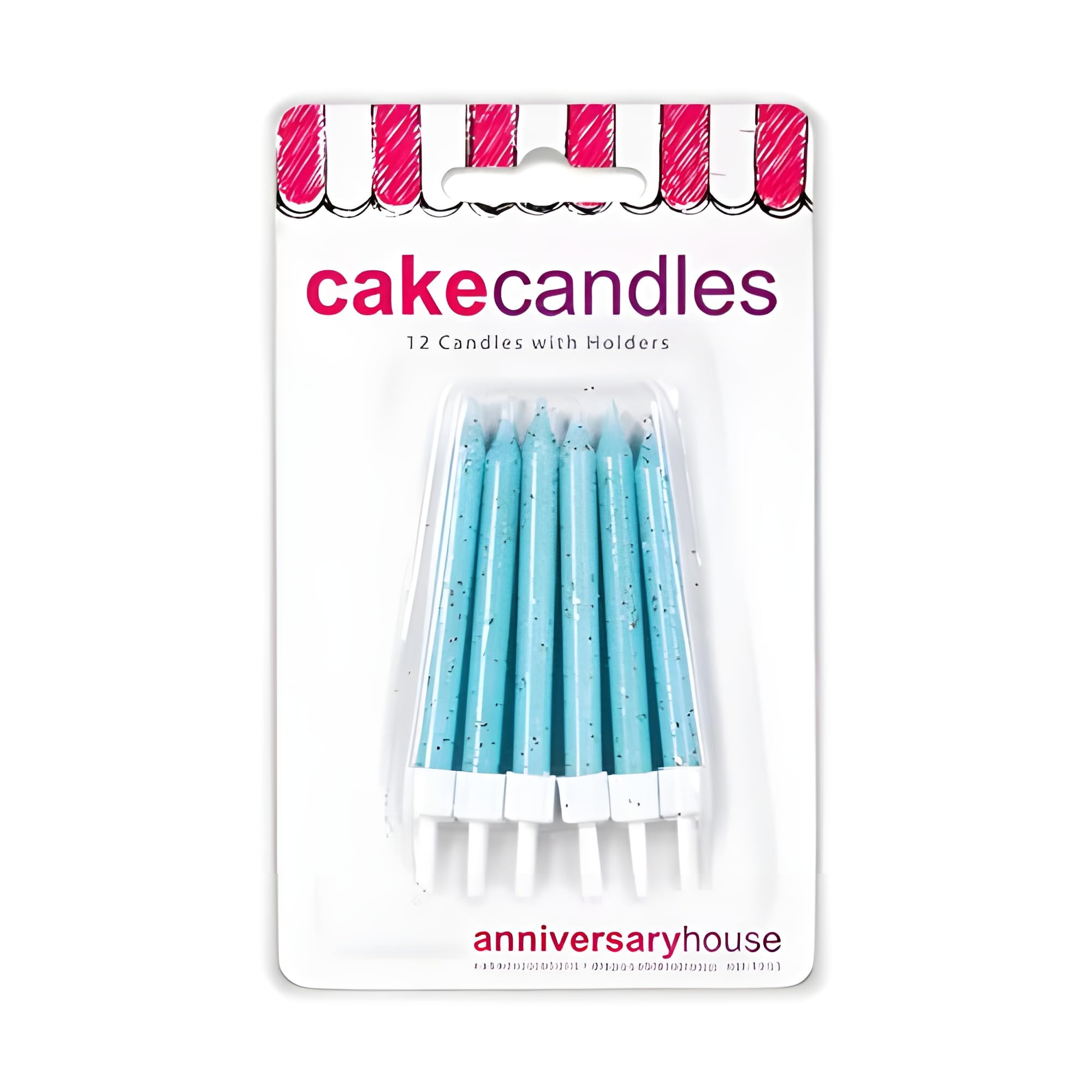 Anniversary House Pale Blue Glitter Birthday Candles Set of 12 with Holders | Unscented Wax | 7.5 cm 3