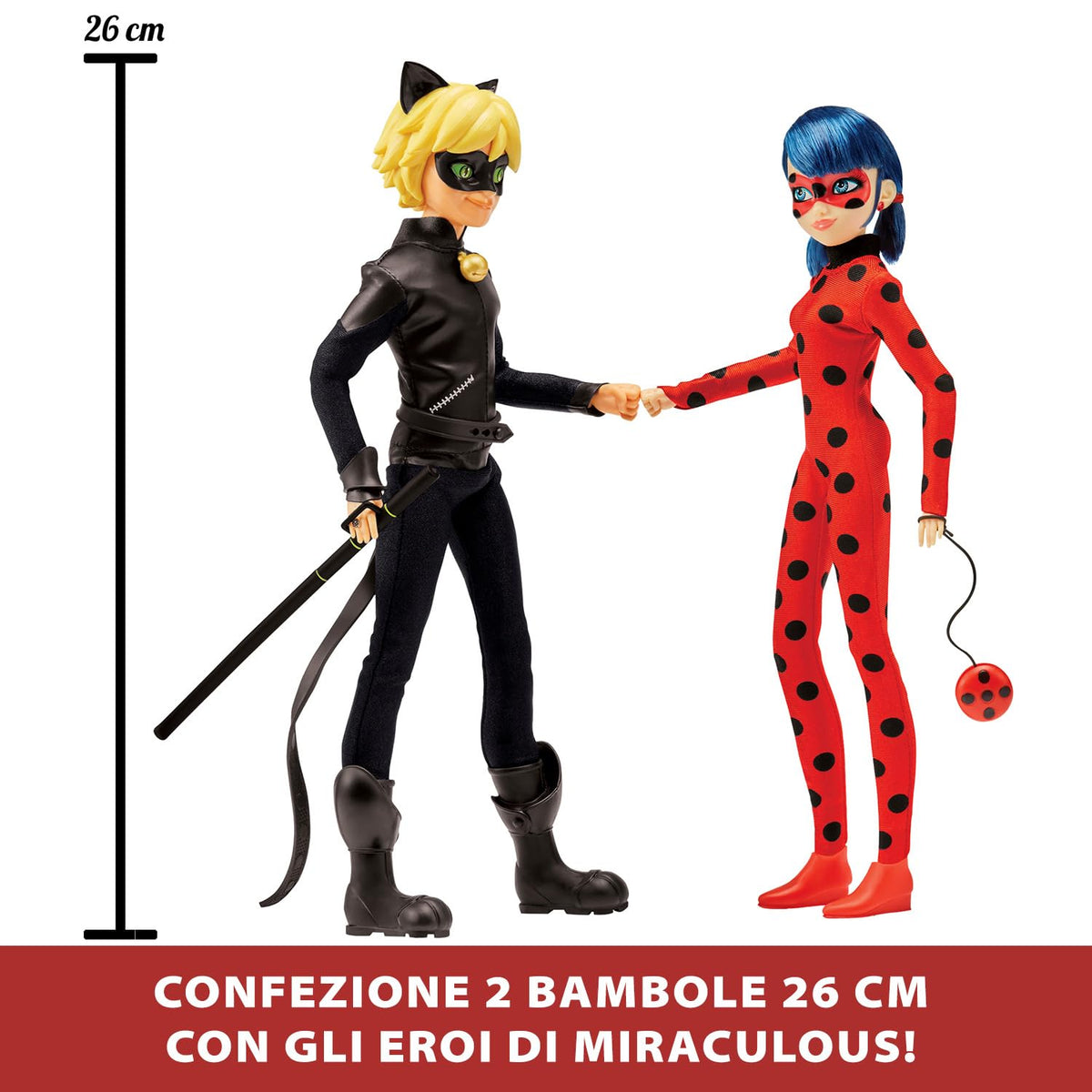 BANDAI Miraculous Fashion Dolls 2 Pack - Ladybug & Cat Noir, 26 cm