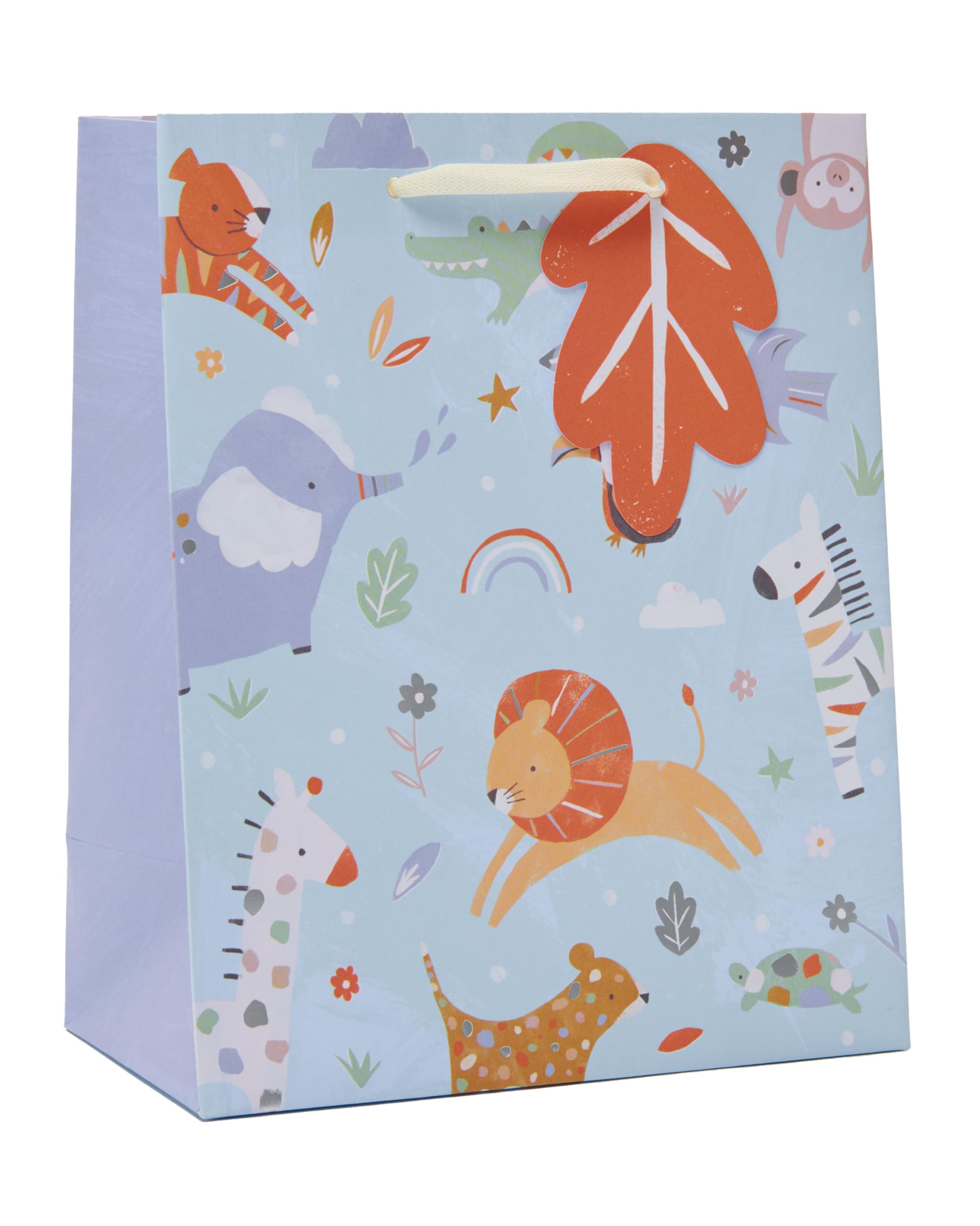 UK Greetings Medium Gift Bag for Baby Boy/New Parents | Animal Design with Foil Details | Blue 1