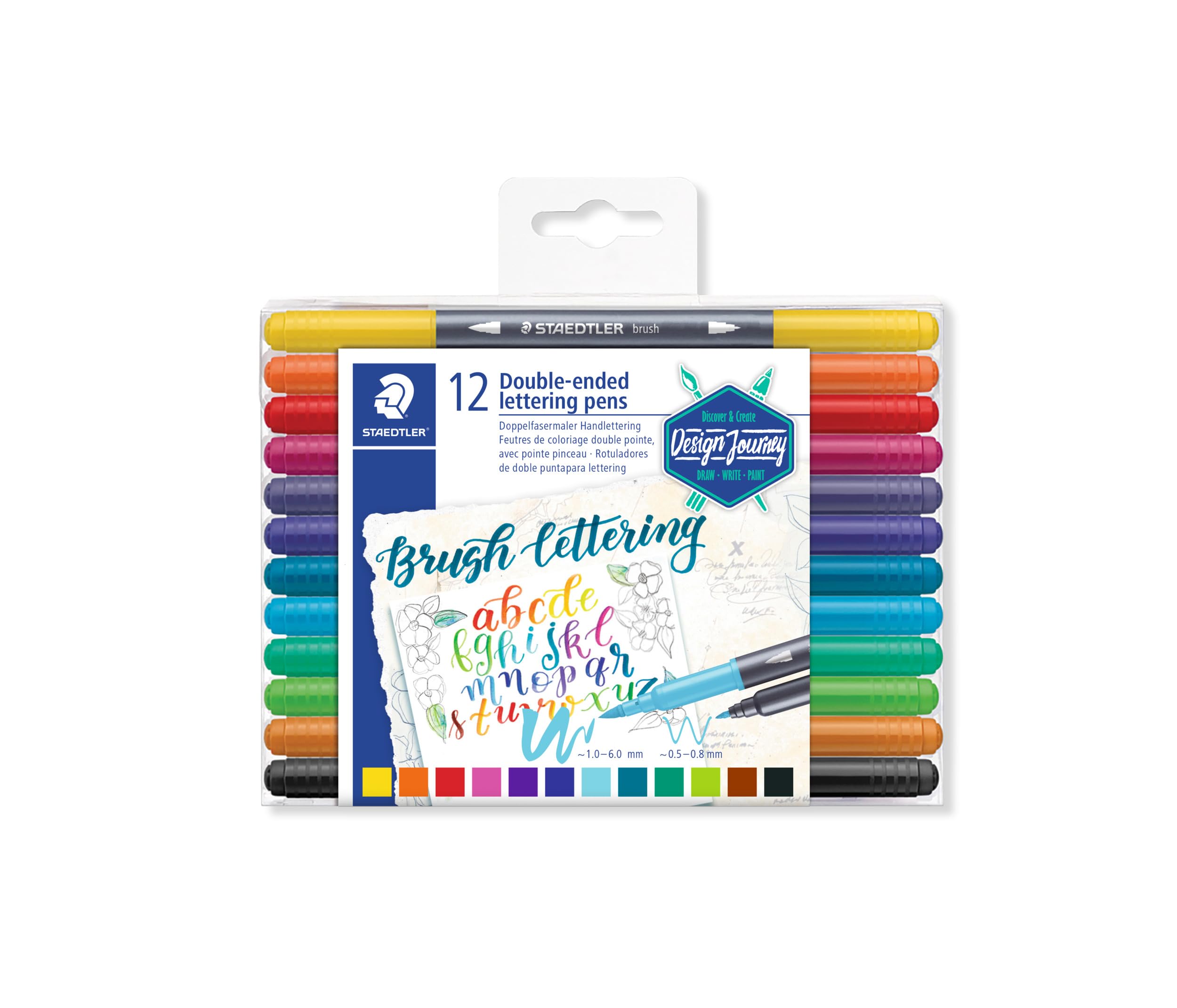 STAEDTLER Design Journey Double-Ended Brush Lettering Pens - 12 Bright Colors | 0.5-6.0mm Line Width 1