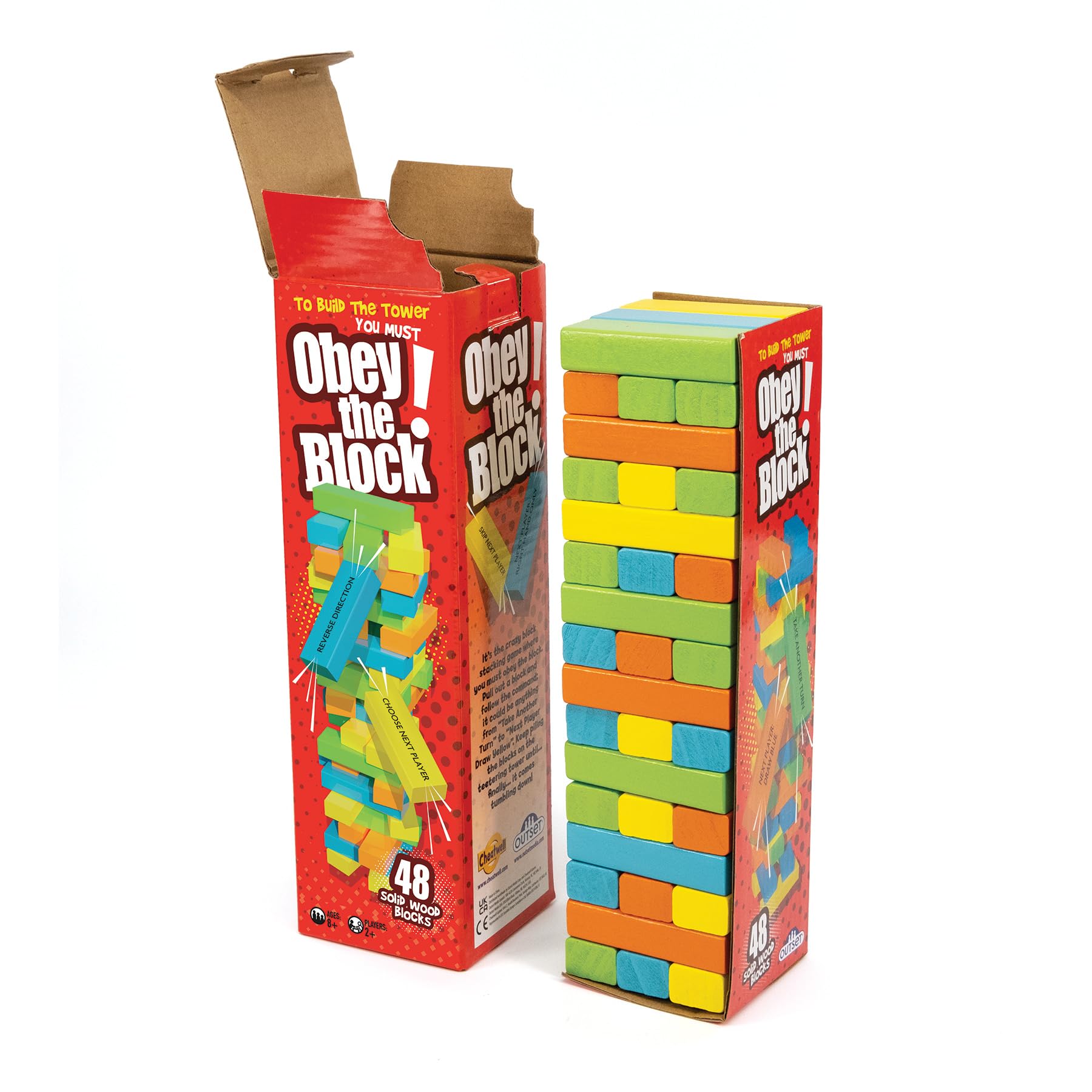 Outset Media Obey The Block - Traditional Wooden Tumbling Tower Game | 48 Blocks | Ages 8+
