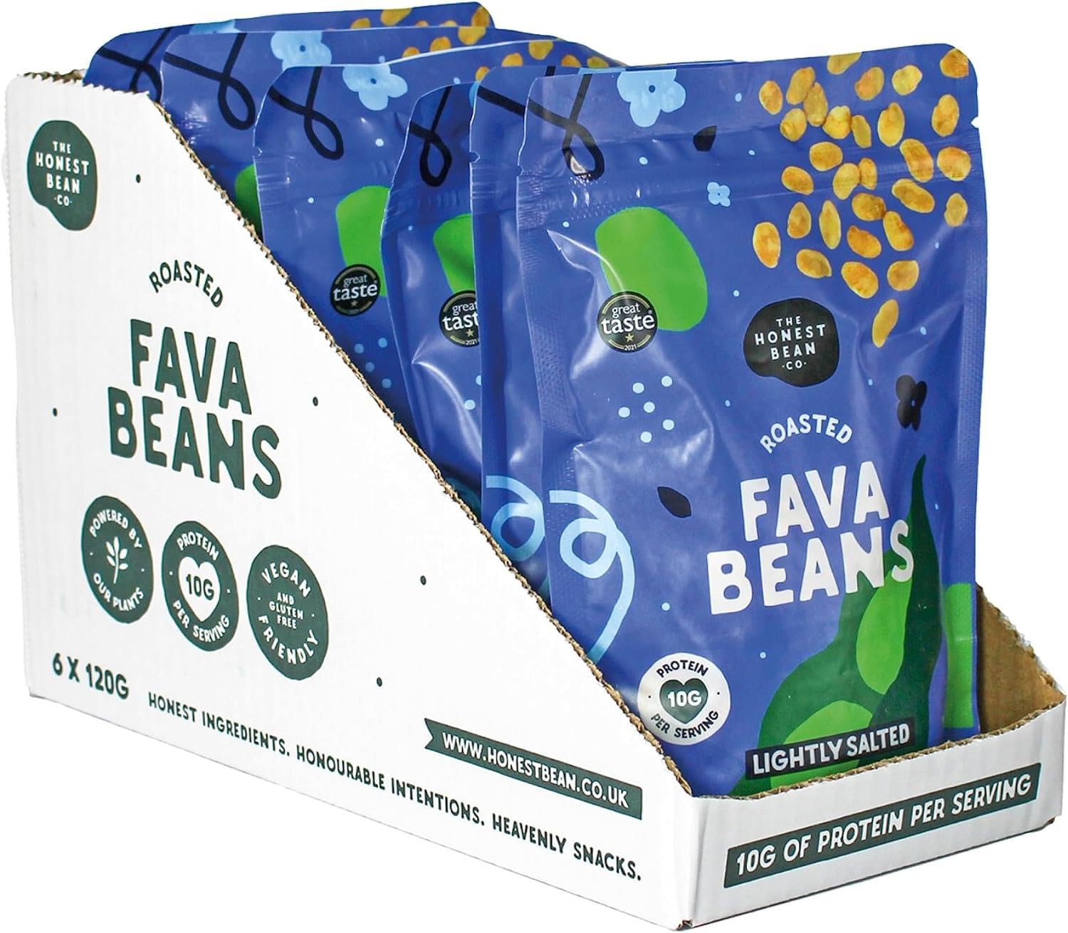 The Honest Bean Co Roasted Fava Bean Lightly Salted - High Protein Vegan Snack | 120g Pack of 6 8