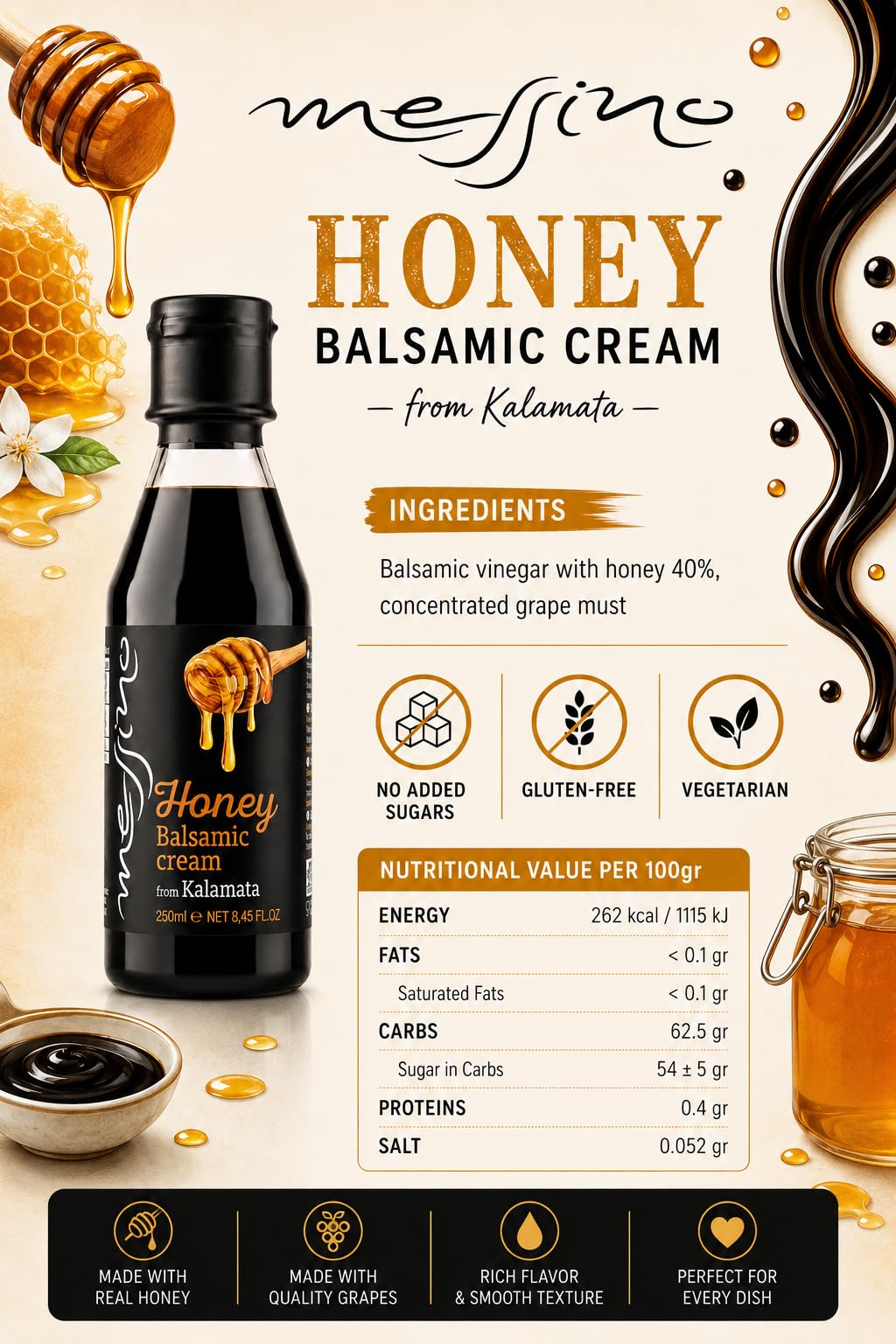 Messino Greek Honey Balsamic Cream - 2 x 250ml