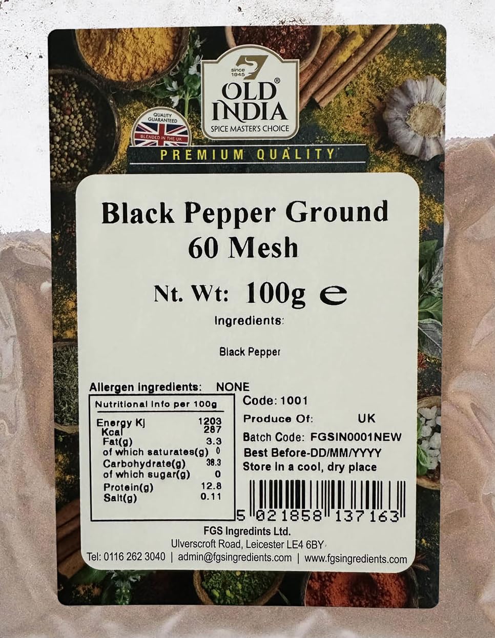 Old India Black Pepper Ground 60 Mesh - 100g
