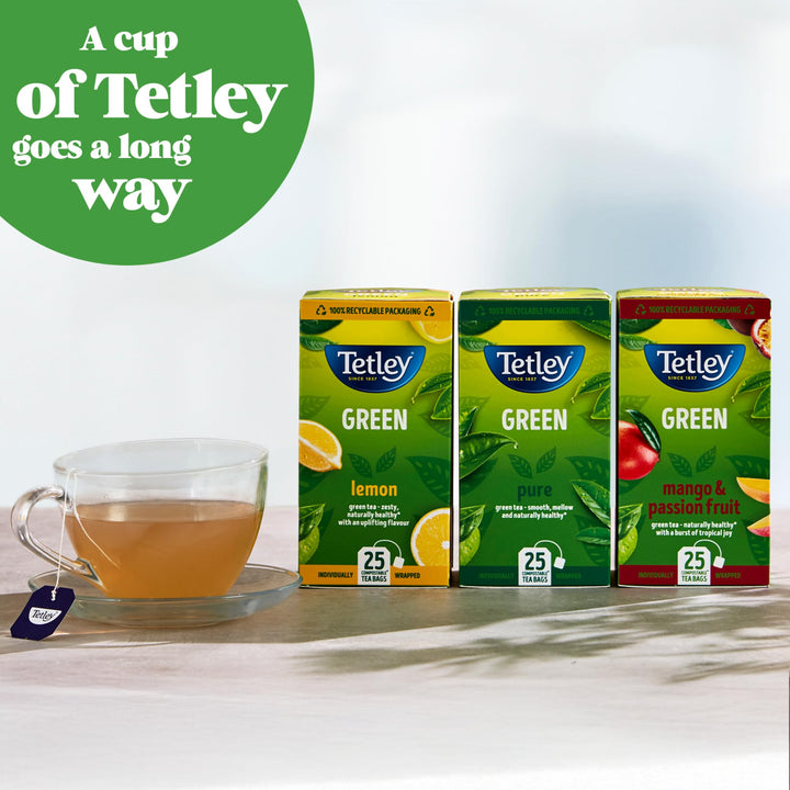 Tetley Pure Green Tea Bags - Naturally Smooth & Refreshing - Rainforest Alliance Certified - 150 Teabags (6x25)