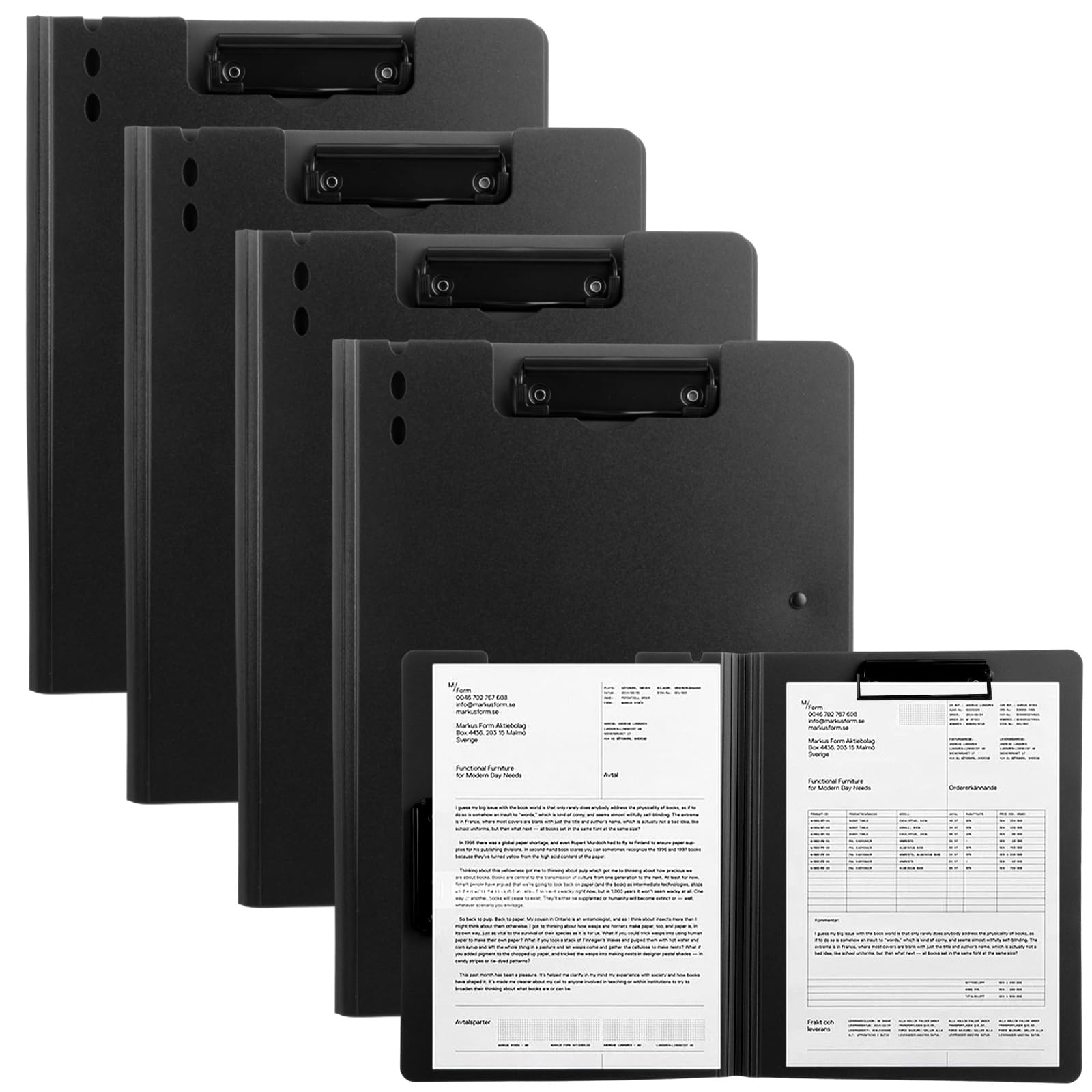 ASelected A4 Folding Clipboards with Cover, Black, Pack of 4 | Durable Plastic | Holds 100 Sheets 1
