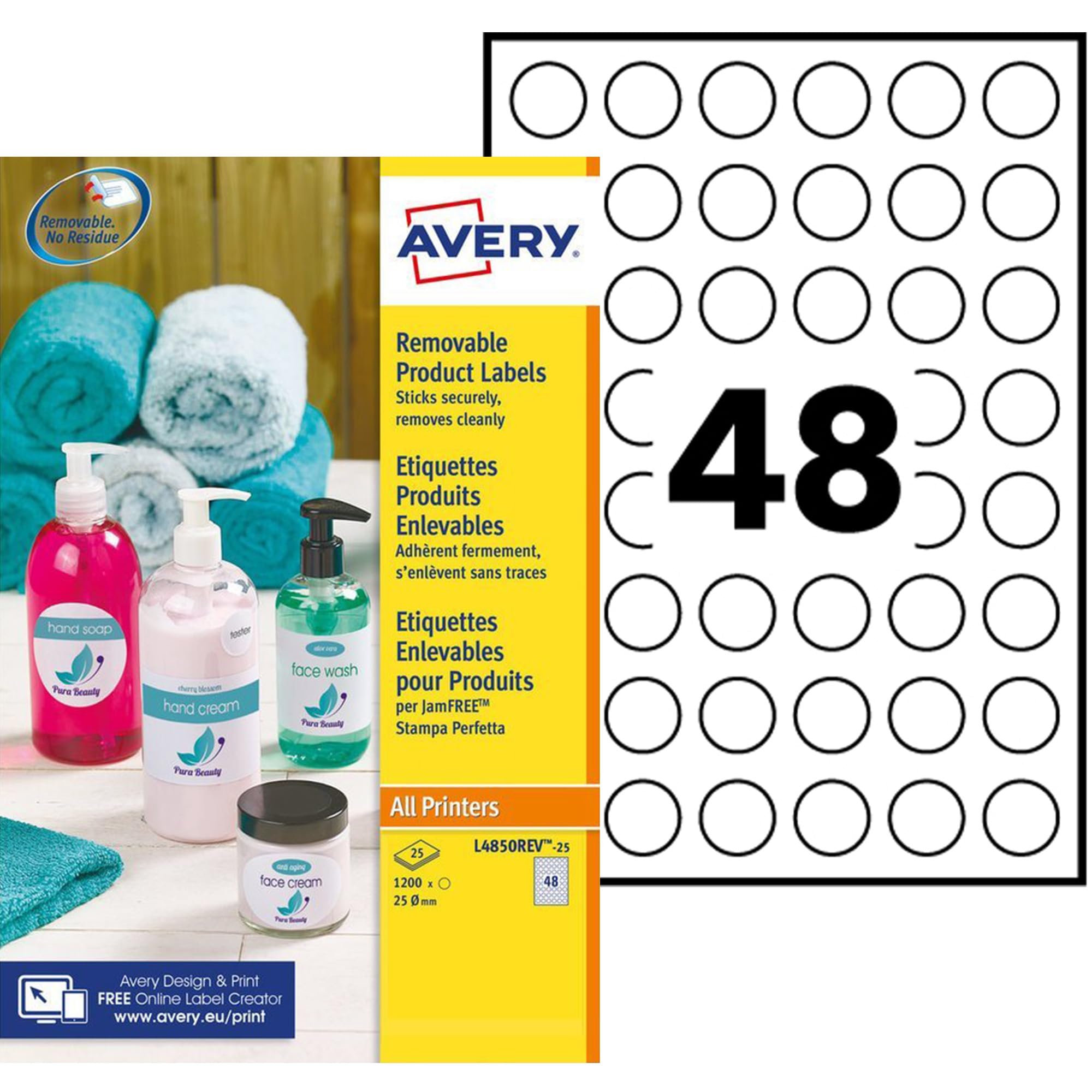 AVERY Removable Printable Multi Purpose Circle Labels - White, A4 Sheet, 5 Items 1
