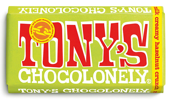 Tony's Chocolonely Milk Chocolate with Hazelnut Crunch Bar - 180g, Belgian Fairtrade, Vegetarian