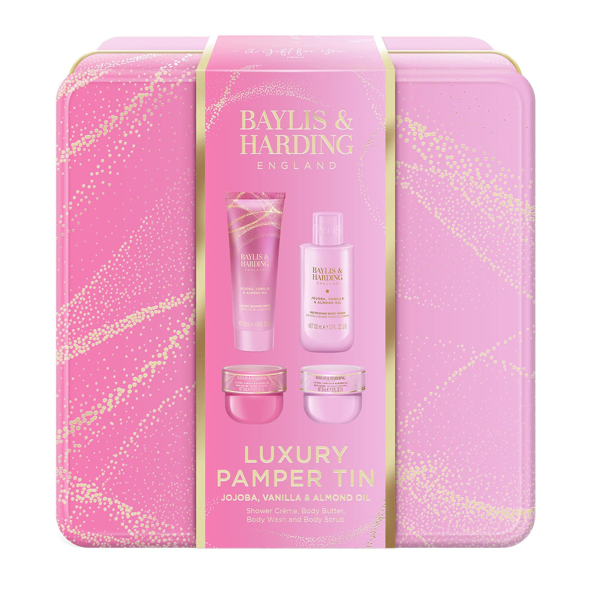 Baylis & Harding Jojoba, Vanilla & Almond Oil Luxury Pamper Tin Gift Set - Vegan Friendly