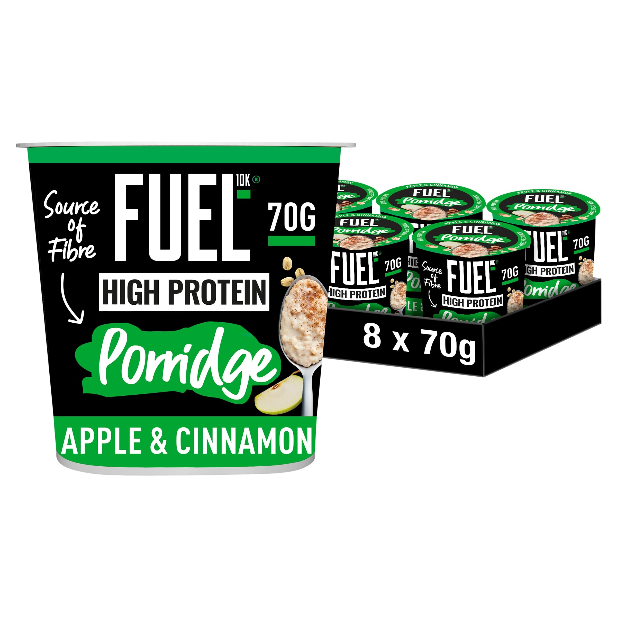 FUEL10K High Protein Apple and Cinnamon Porridge Pot - 13g Protein | Pack of 8 1