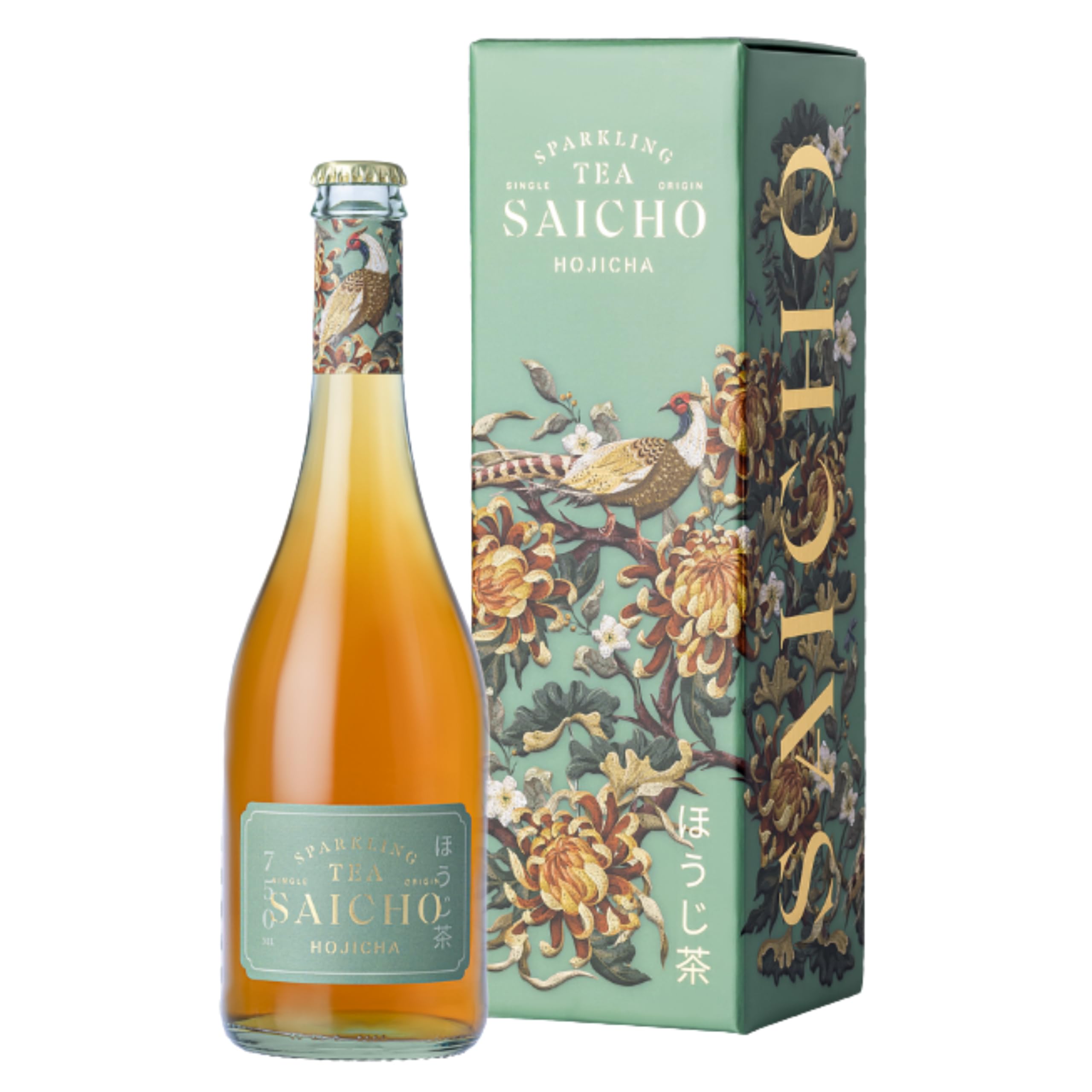 SAICHO Luxurious Non-Alcoholic Hojicha Sparkling Tea - Low Calorie, Cold Brewed | 1 Count