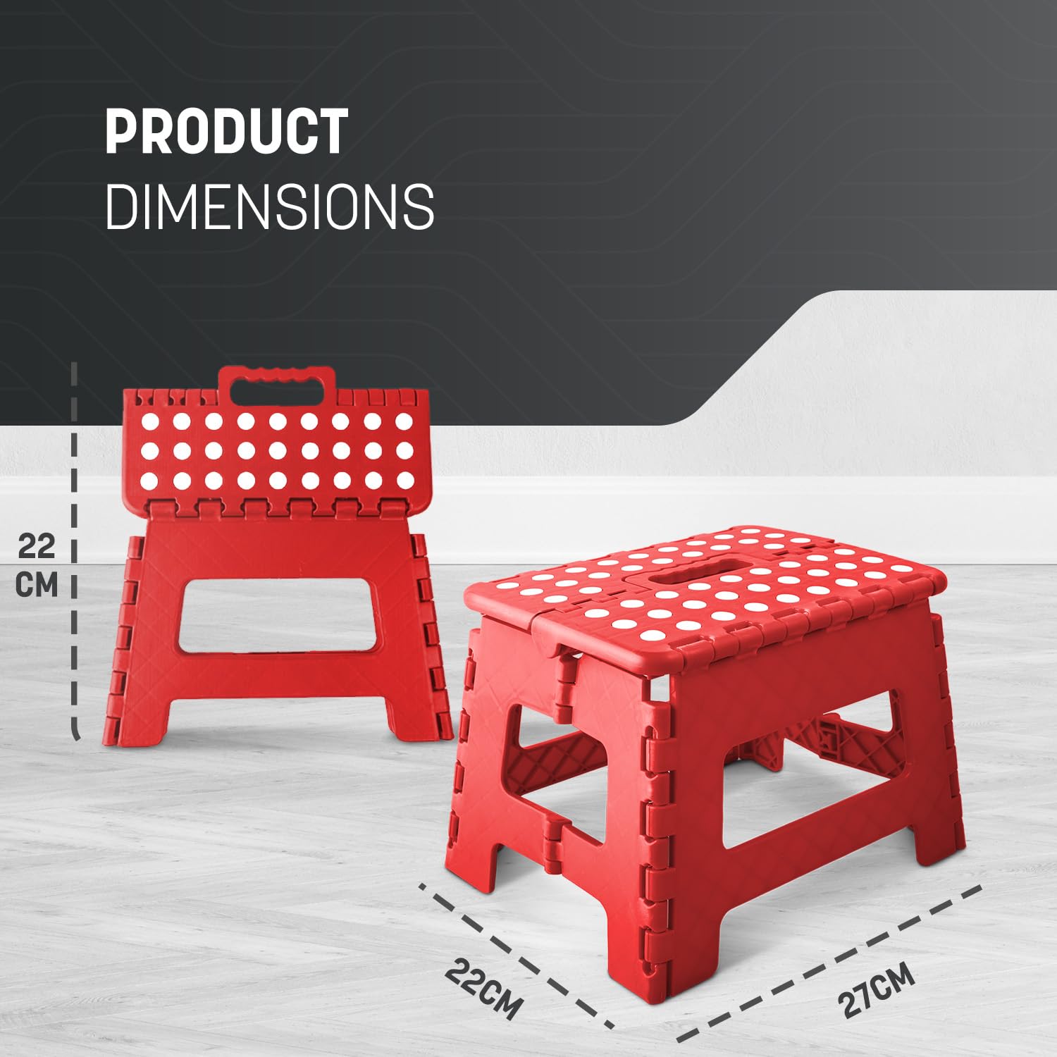KEPLIN 9 Inch Folding Step Stool - Heavy Duty Plastic | 150kg Capacity | Red