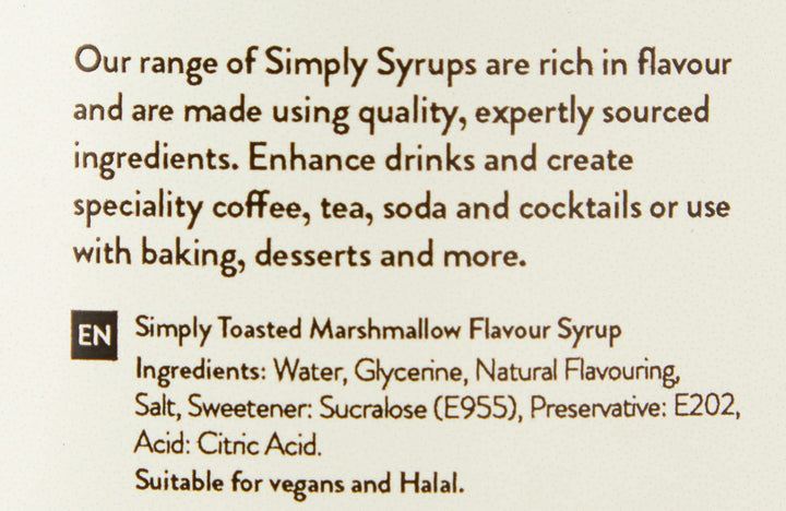 Simply - Sugar Free Toasted Marshmallow Syrup, Low Calorie Vegan & Nut Free Beverage Syrup
