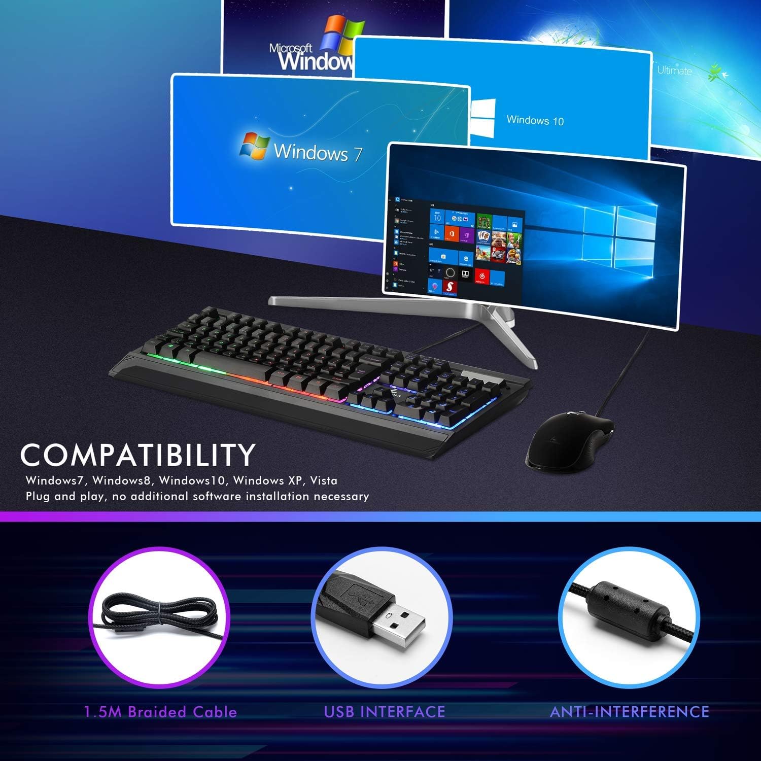 Lycander Gaming Mouse LMC380 - Wired Optical USB with 6400 DPI, 7 Buttons, RGB LED, 1.5M Cable 6