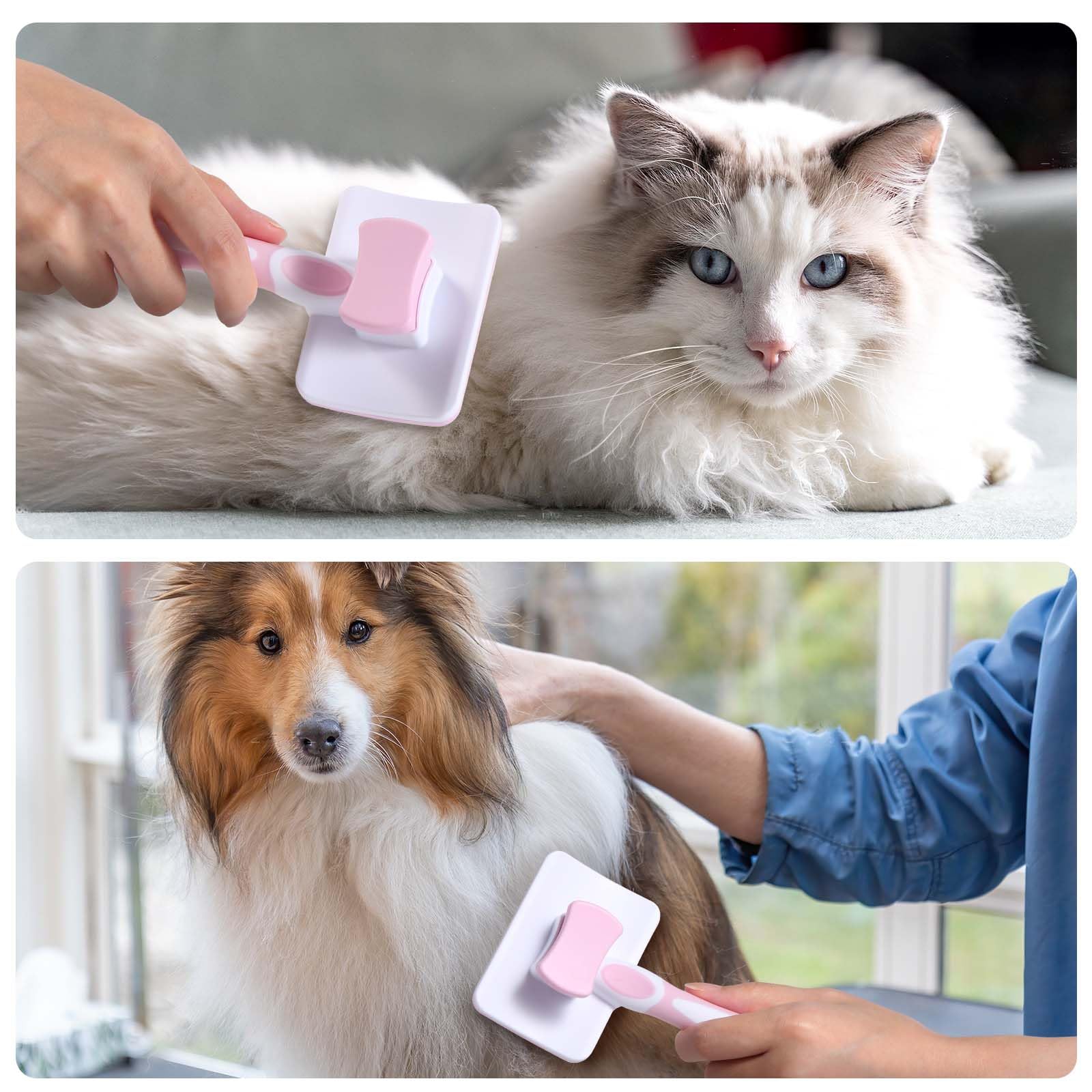 Vinabo Pet Slicker Brush - Self Cleaning Grooming Comb for Cats and Dogs | Pink 4