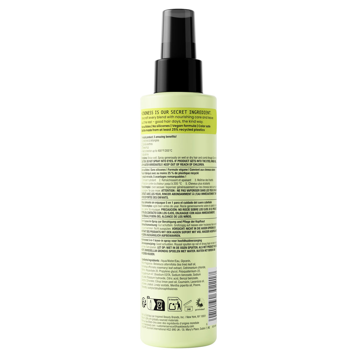 HASK Tea Tree Oil 5-in-1 Leave-In Conditioner - Soothing, Detangling, Shine, Frizz Control, Thermal Protection | 6oz Bottle