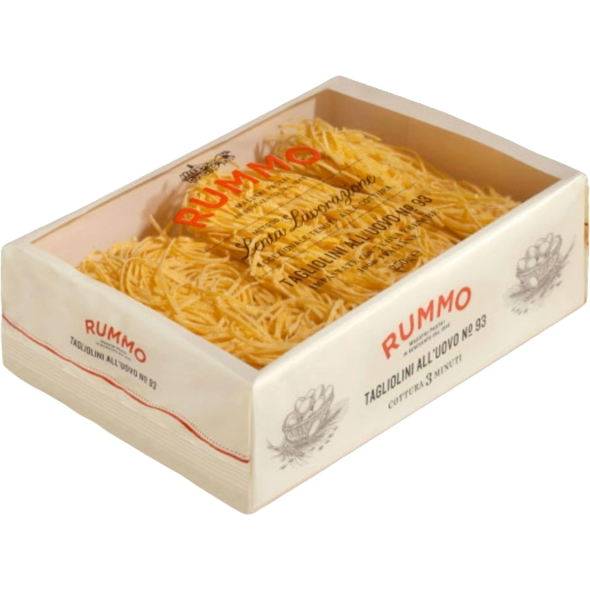 Rummo Egg Tagliolini All'uovo Pasta No.93 - Fine-Cut Italian Egg Pasta | 23.9% Egg Content | 250g