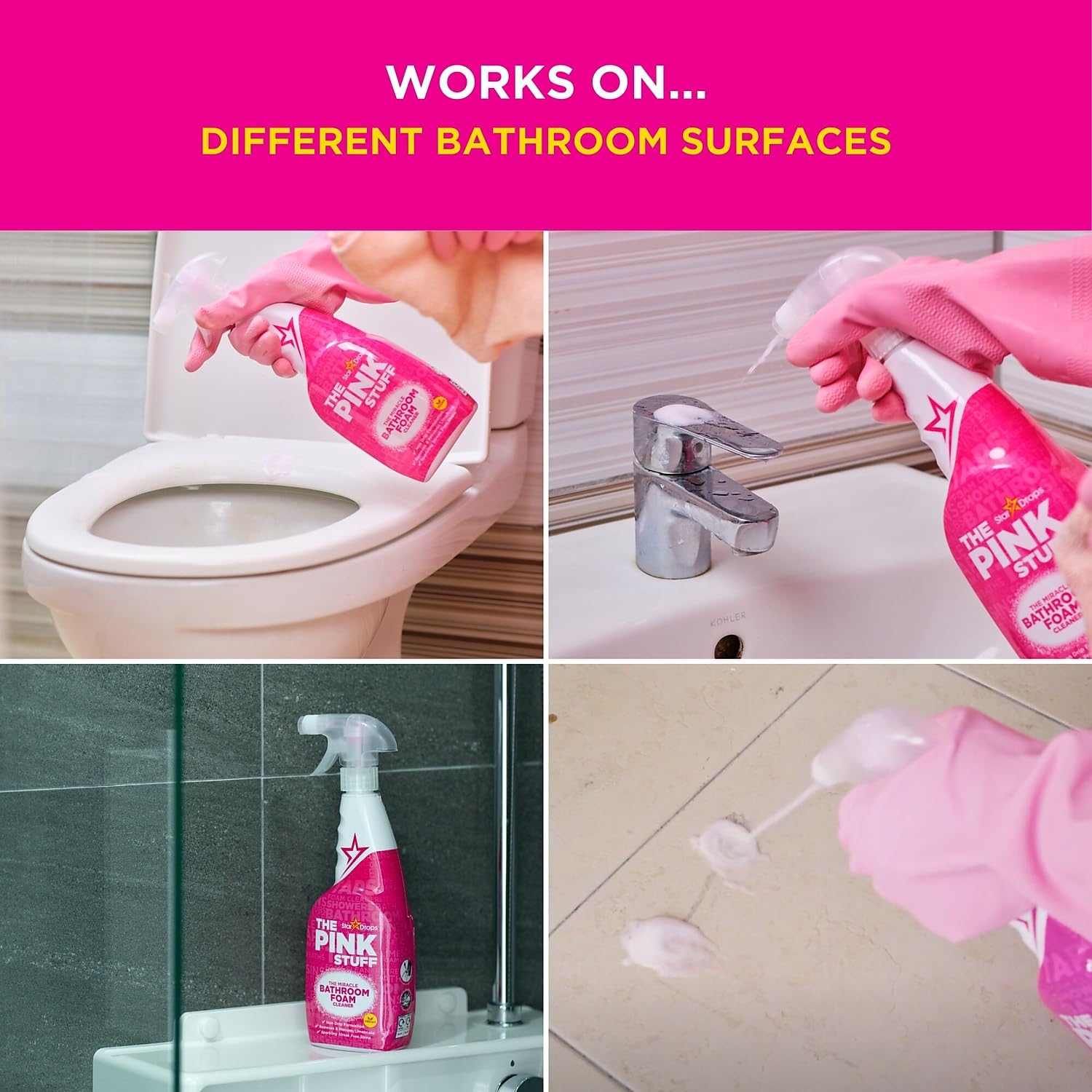 THE PINK STUFF Miracle Bathroom Foam Cleaner - Non-Drip Formula, Limescale Removal | 750ml 4