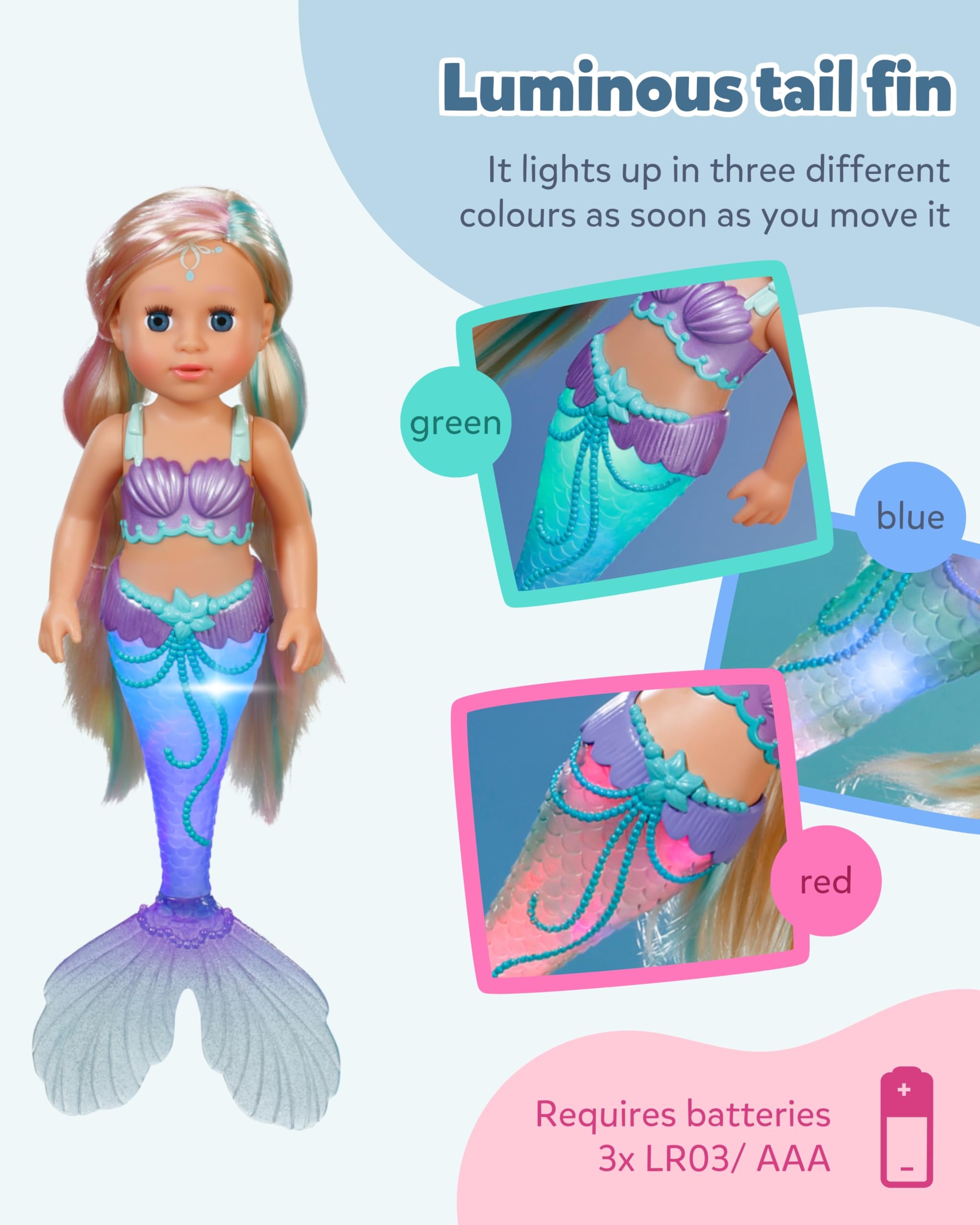 BABY born Mermaid - 43cm Colour-Changing Tail Doll with Sparkly Tiara 2