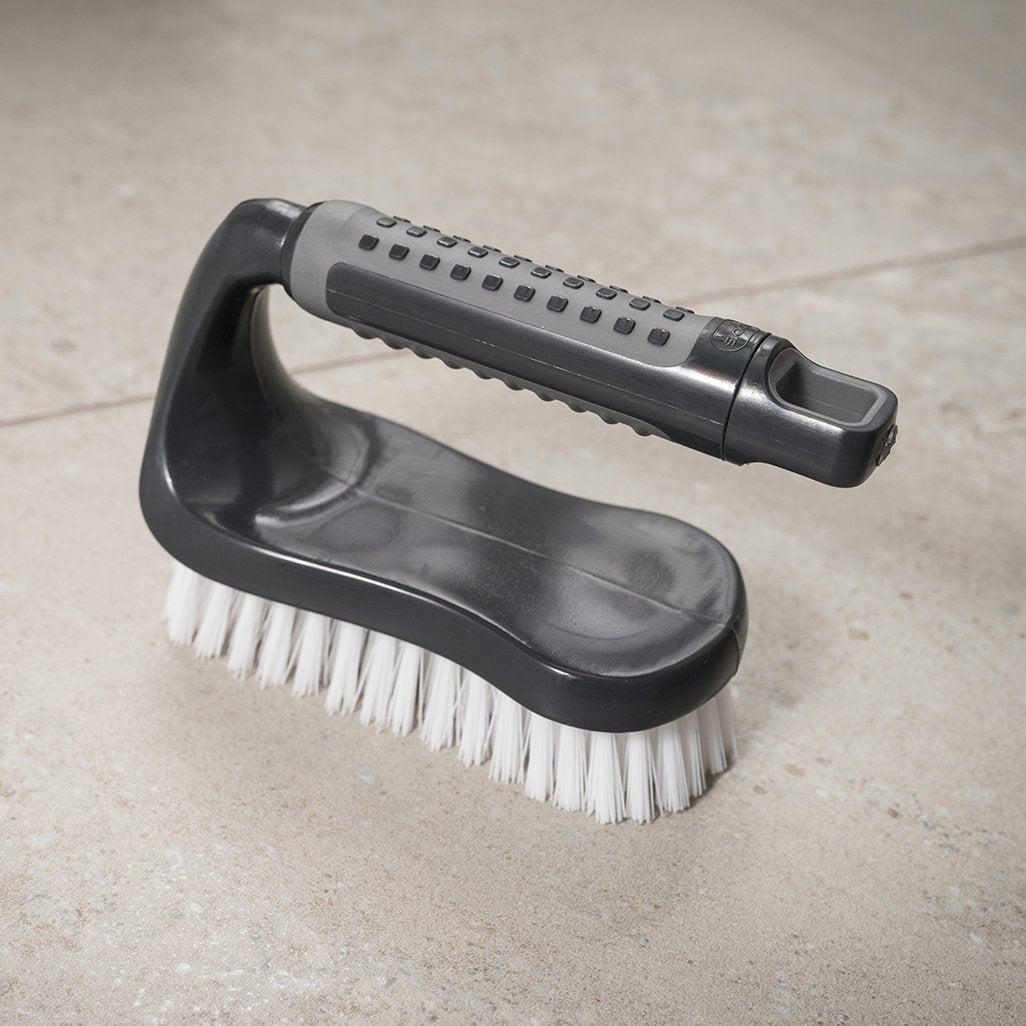 Addis ComfiGrip Floor Scrub Brush - Stiff Bristle | Iron Handle | Metallic Graphite