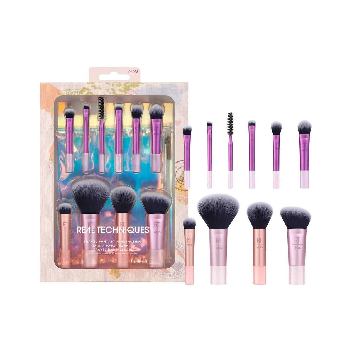 Real Techniques Travel Fantasy Brush Kit - 10 Piece Set | Mini Sized | Purple