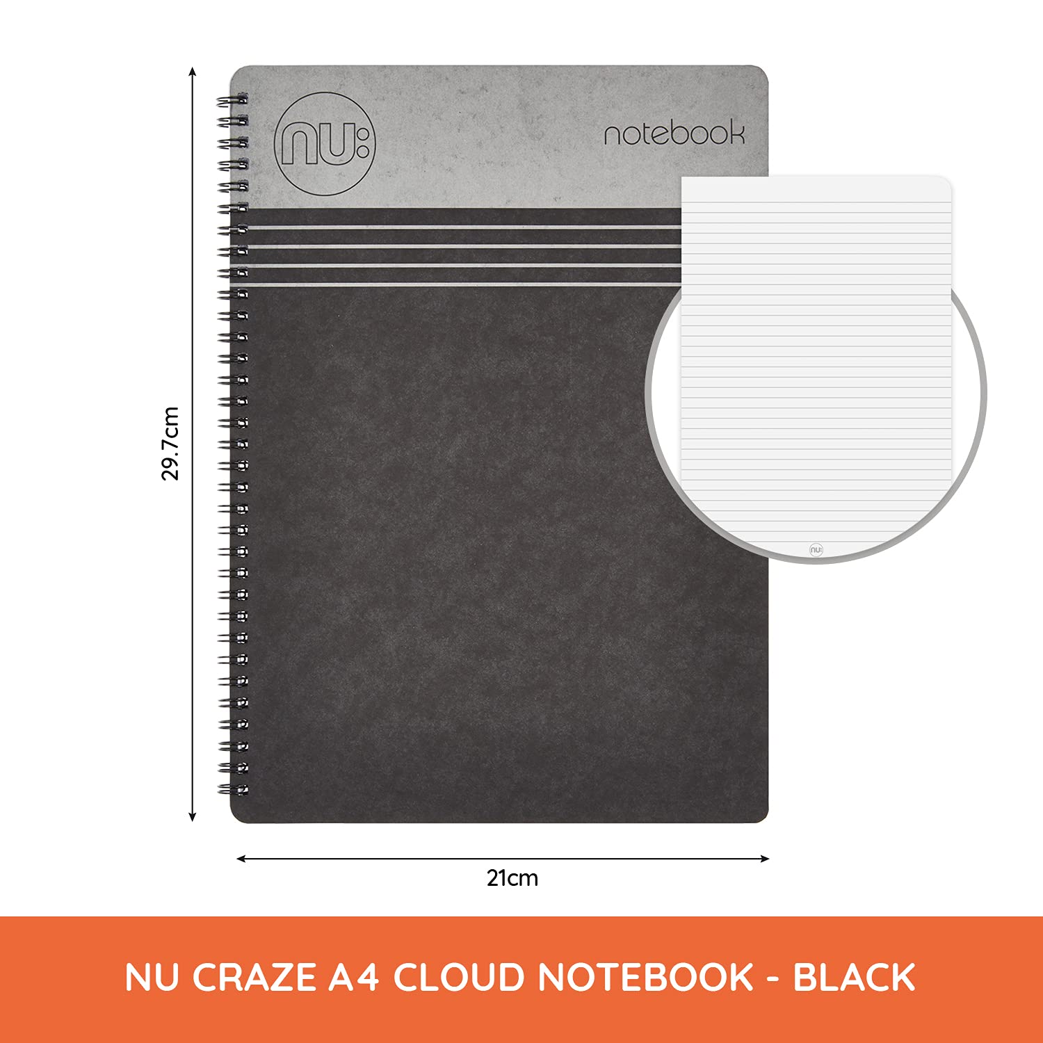 nu: A4 Wirebound Notebook - Black Soft Cover | 110 Ruled Pages | 80gsm FSC Paper 2