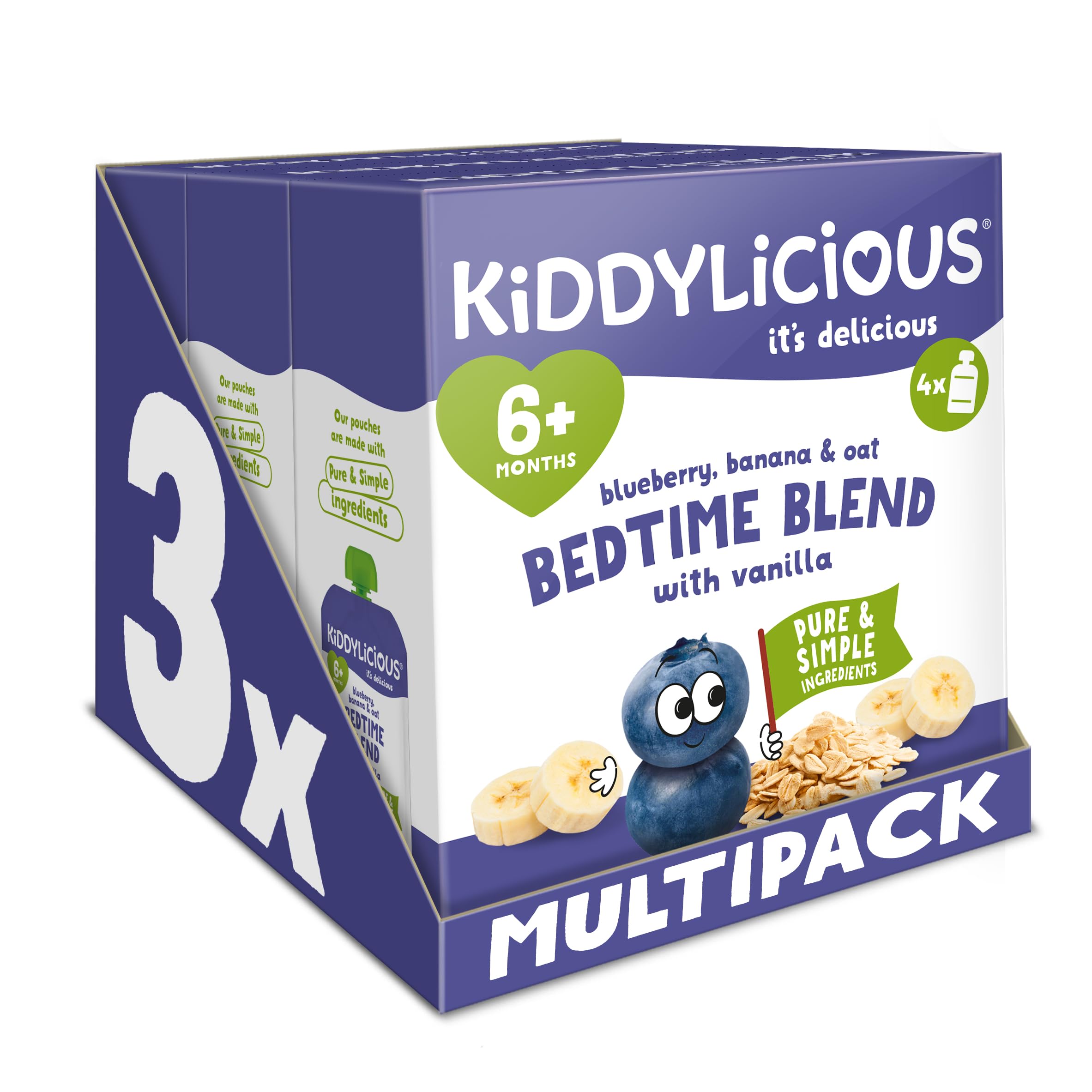 Kiddylicious Bedtime Blend Blueberry, Banana & Oat Pouches - Smooth Blend | 12 x 100g Pouches 1