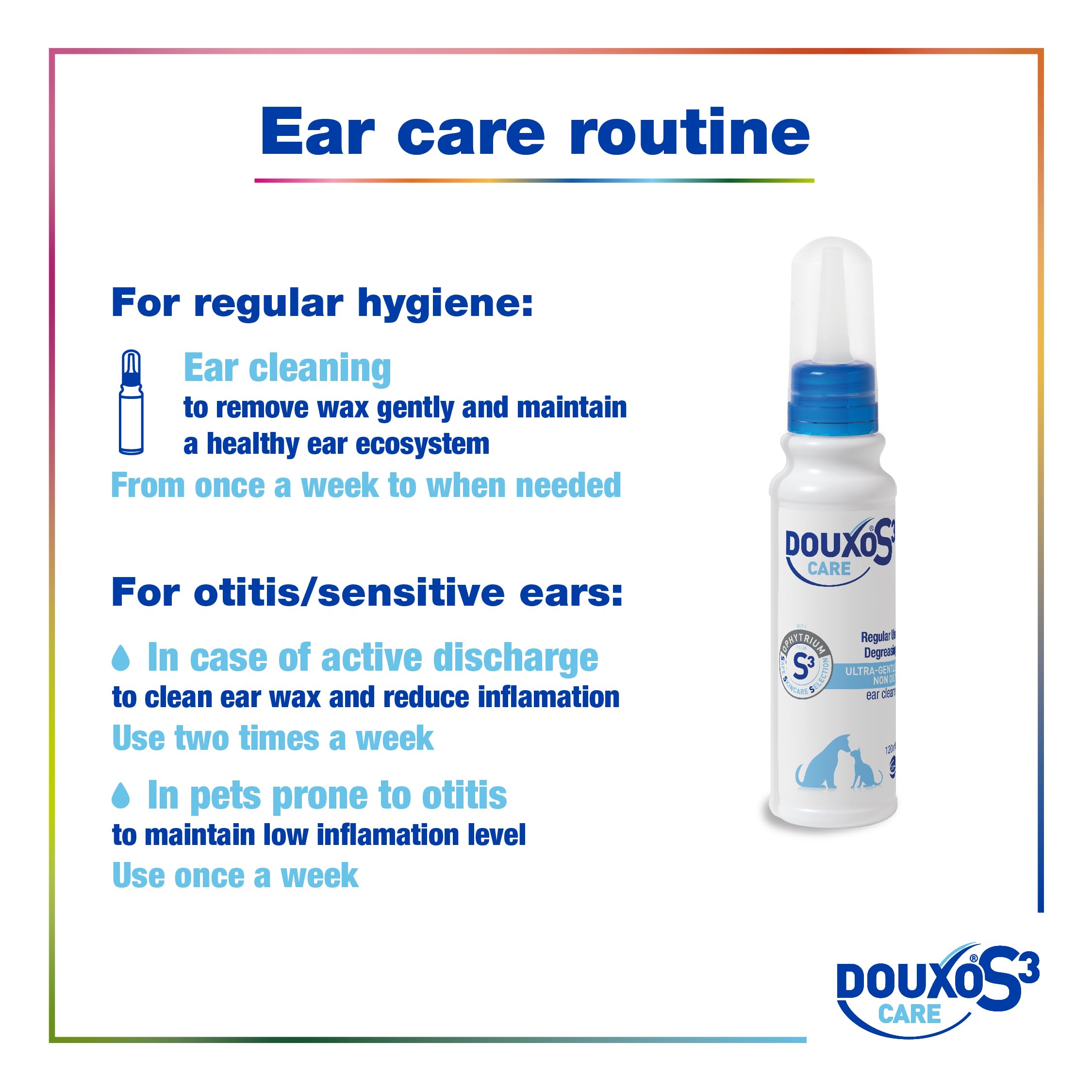 Douxo S3 CARE Ear Cleaner for Cats & Dogs - 60ml | Vet-Recommended | Ophytrium Formula 7