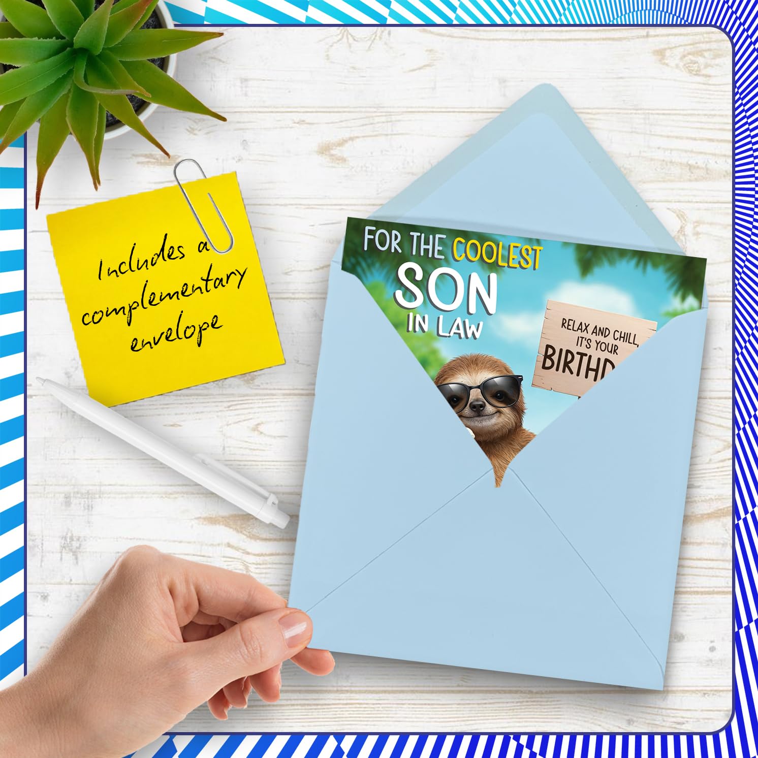 Stuff4 Son in Law Birthday Card - Chilled Out Sloth Design | 145mm x 145mm 5
