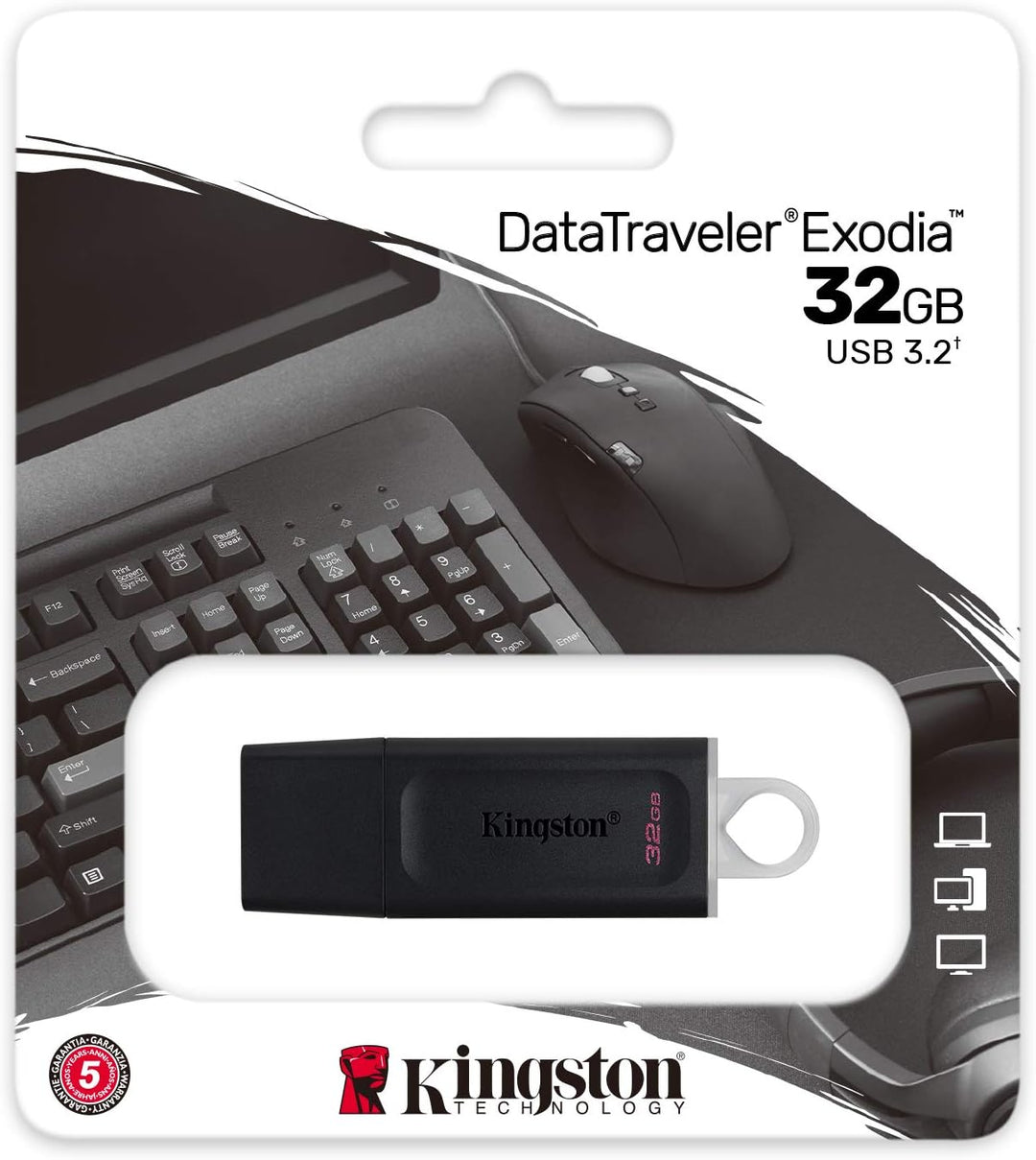 Kingston DataTraveler Exodia DTX/32GB USB 3.2 Gen 1 Flash Drive with Protective Cap and Keyring - Multiple Colors