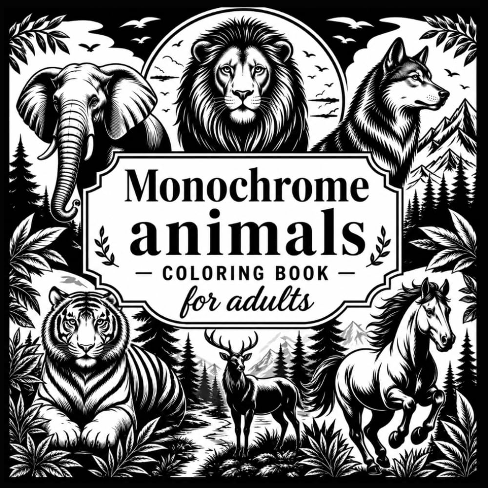 TR Monochrome edition - Monochrome Animals Coloring Book for Adults | 50 High-Contrast Designs | Paperback 1