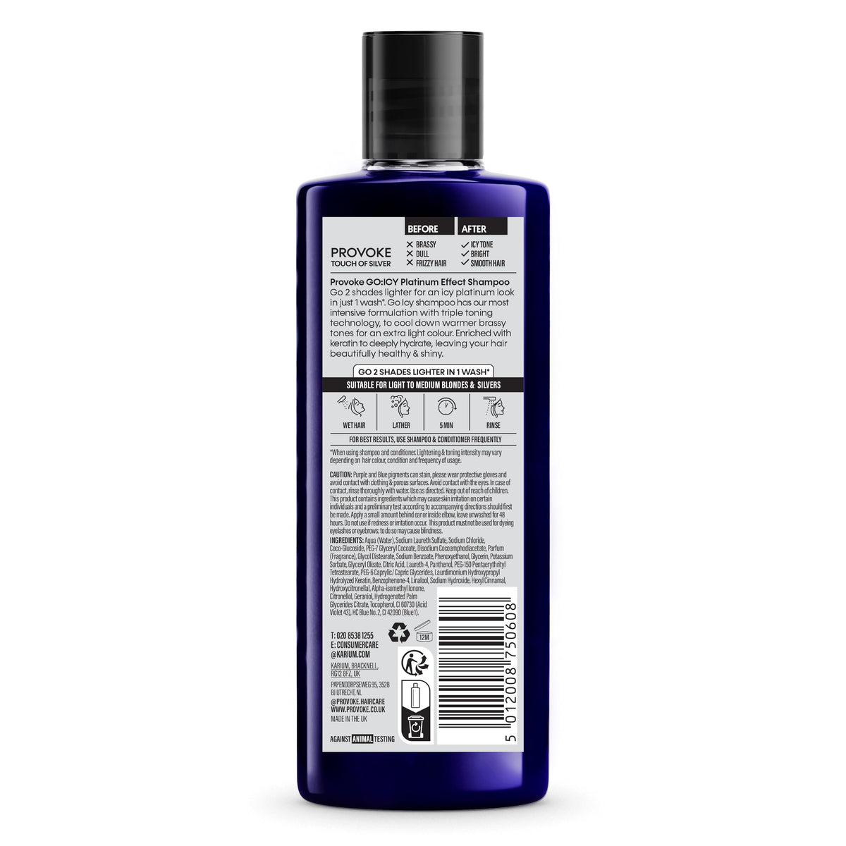 PROVOKE Touch of Silver Go Icy Shampoo - Platinum Blonde Toning, Keratin Enriched, 200ml